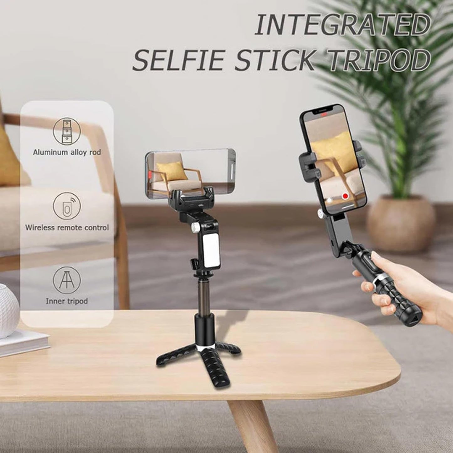CHAMPKIA 360° Smart Shooting Gimbal with Face & Object Tracking,Auto-Rotation Tripod Stand, Rechargeable Battery & Glowing Lights, Ideal for Vlogging, Live Streaming & Video Calls