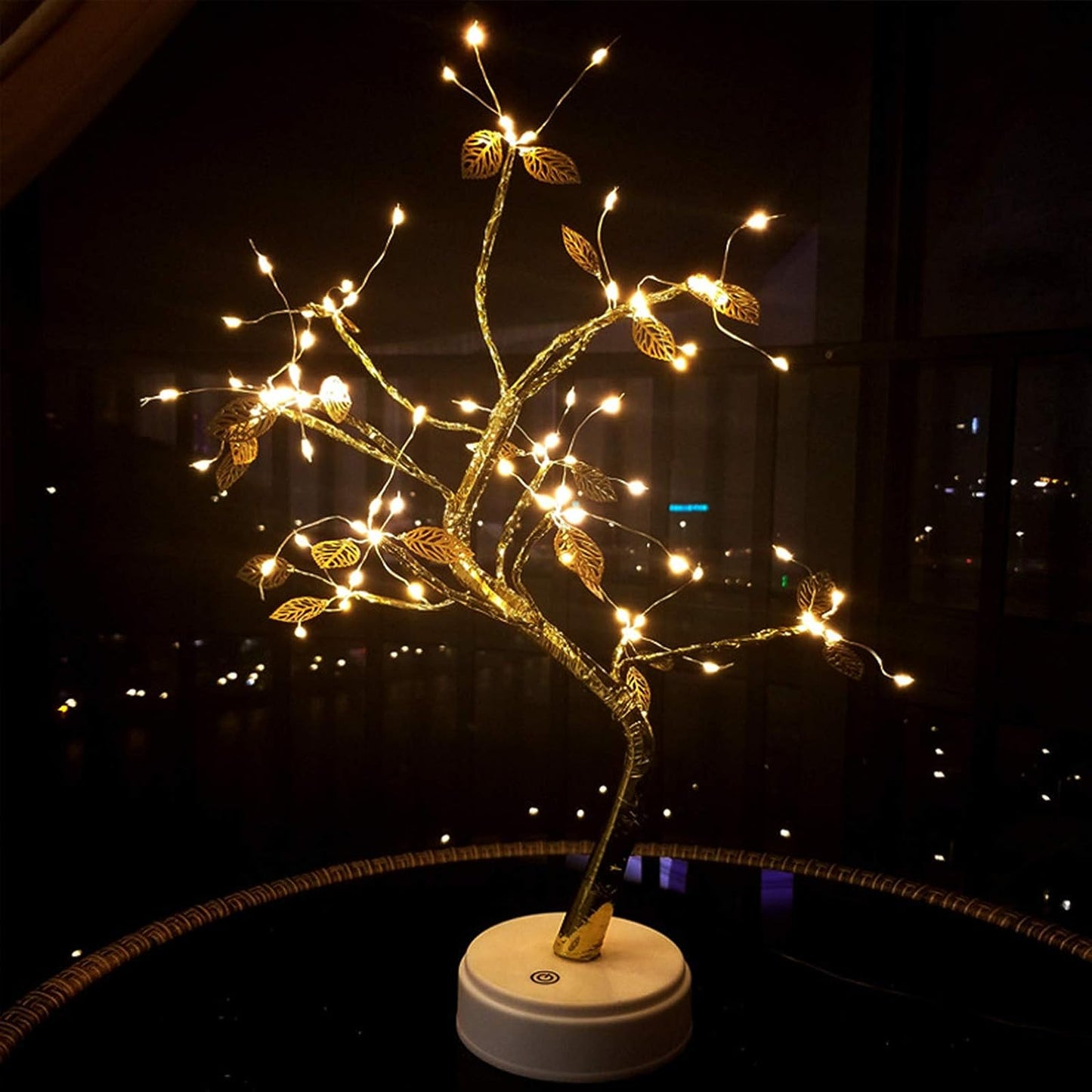 20" Tabletop Bonsai Tree Light with 72 LED Copper Wire String Lights, Touch Switch, USB or Battery Powered (Golden Leaf)