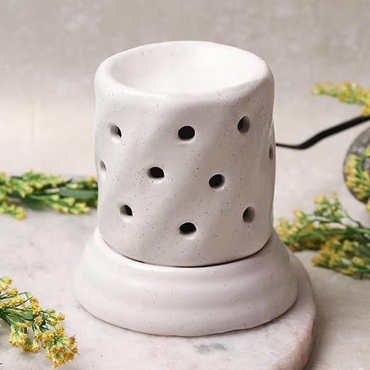 Handcrafted Electric Ceramic Aroma oil Diffuser  Night Lamp, Aromatherapy Oil Burner (Off White)