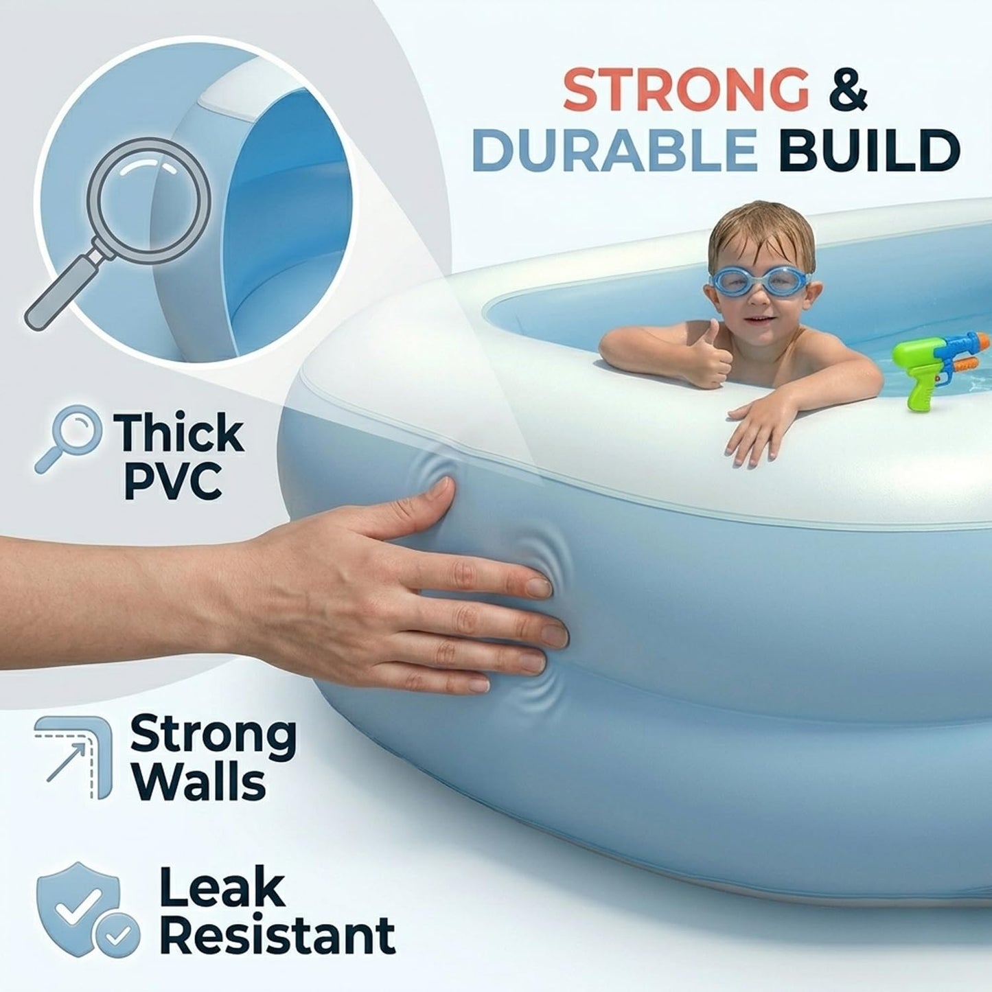 EYUVAA Rectangular Inflatable Pool for Kids | Full-Sized Swimming Bathtub, Outdoor Backyard Water Play, Summer Fun, Durable Child-Safe PVC, Quick Inflate & Deflate Pool (5.5 Feet)