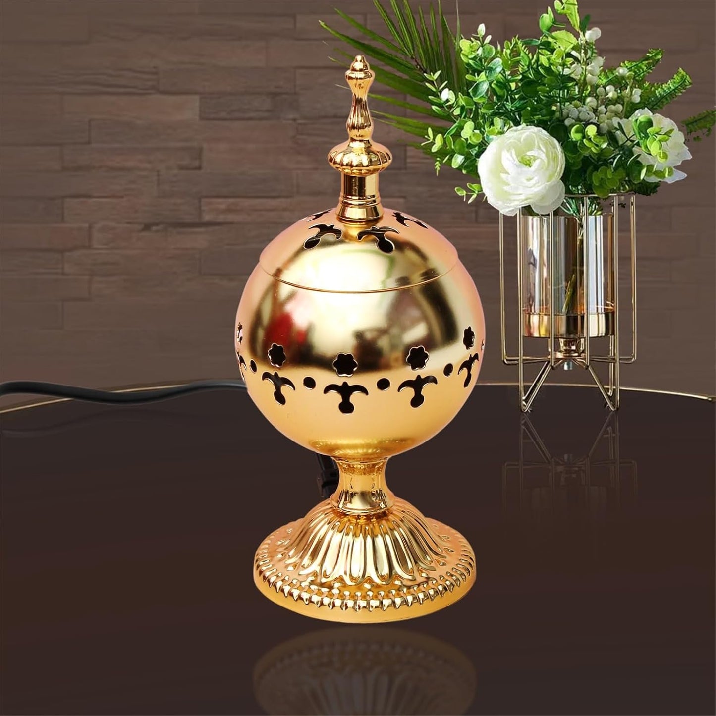 EYUVAA Brass Electrical Camphor Burner| Incense Burner| Kapoor Dani| Aroma Diffuser and Kapoor Burner with Night Lamp for Home, Office, Yoga, Meditation, Aromatherapy Décor