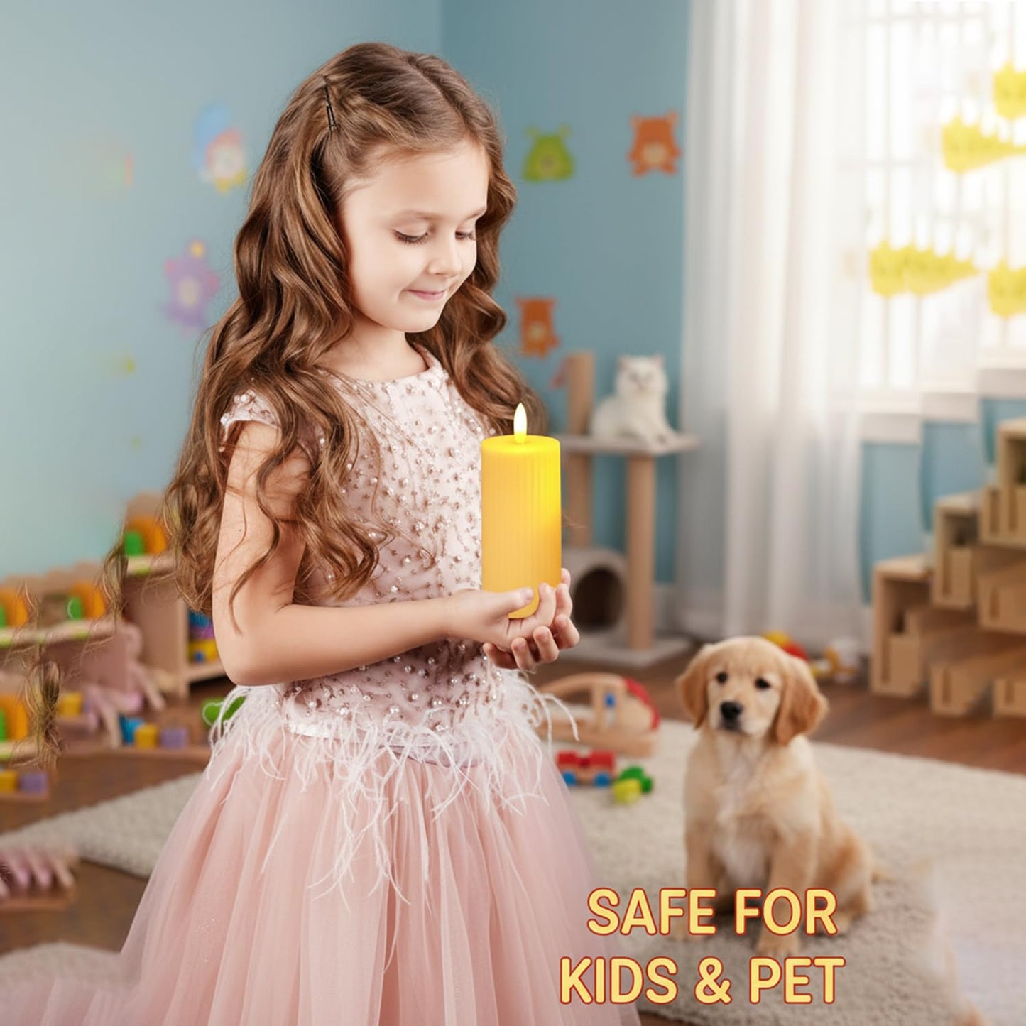 EYUVAA LED Pillar Candle with Flickering Effect | Set of 3 Realistic Flameless Candle, Battery Operated Light for Home Decor, Weddings, Parties, Festivals Decoration