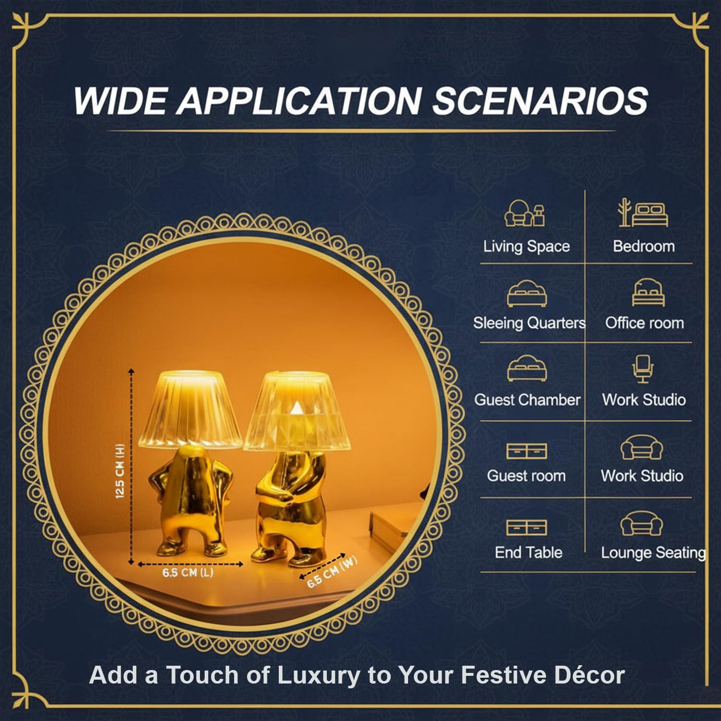DECOVAA Mini Golden Man LED Table Lamp Pack of 2| Battery Operated Decorative Night Light| Flameless LED Candle Lamp for Bedroom, Living Room & Pooja Room & Gift Items (Random Shape)