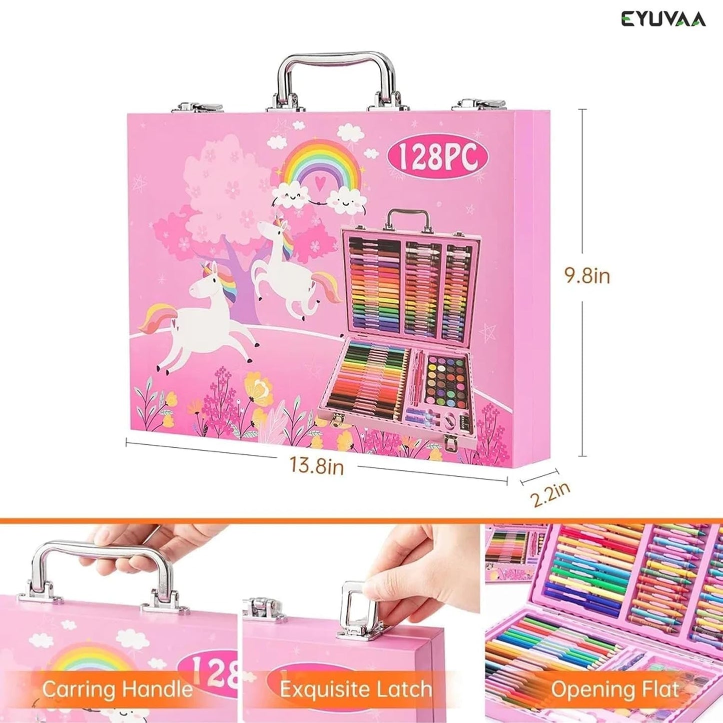 EYUVAA Deluxe 128 Piece Art Set| Portable Art & Craft Painting Box for Kids, Adults, and Artists| 128 pcs Drawing Kit with Crayons, Sketch, Watercolor Cakes and Colored Pencils