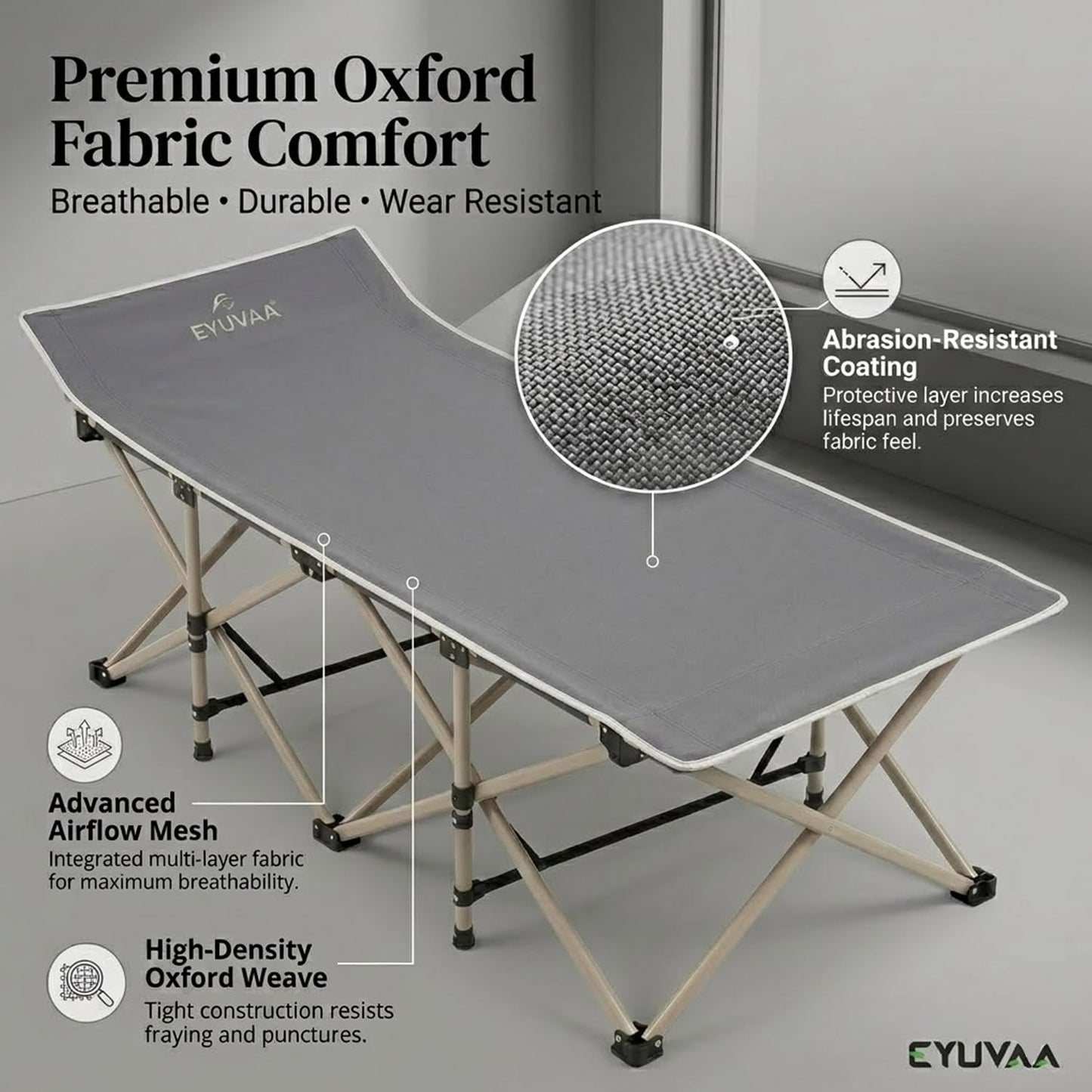 EYUVAA  Camping Bed for Adults, 75 Inch Folding Bed with Carry Bag, Portable Camping Cot, Heavy Duty Steel Frame, Foldable Sleeping Cot for Camping, Travel, Trekking, Home & Office Use