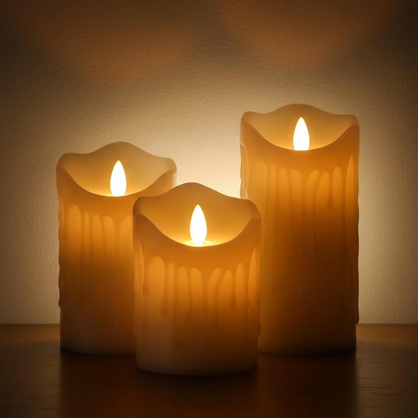 EYUVAA LED Pillar Candle Set of 3| Melted Real Wax Look Flameless Candles with Flickering Flame| 3" Dia X 4",5",6" Height Battery Operated Smokeless Decorative Candles for Home, Wedding & Diwali