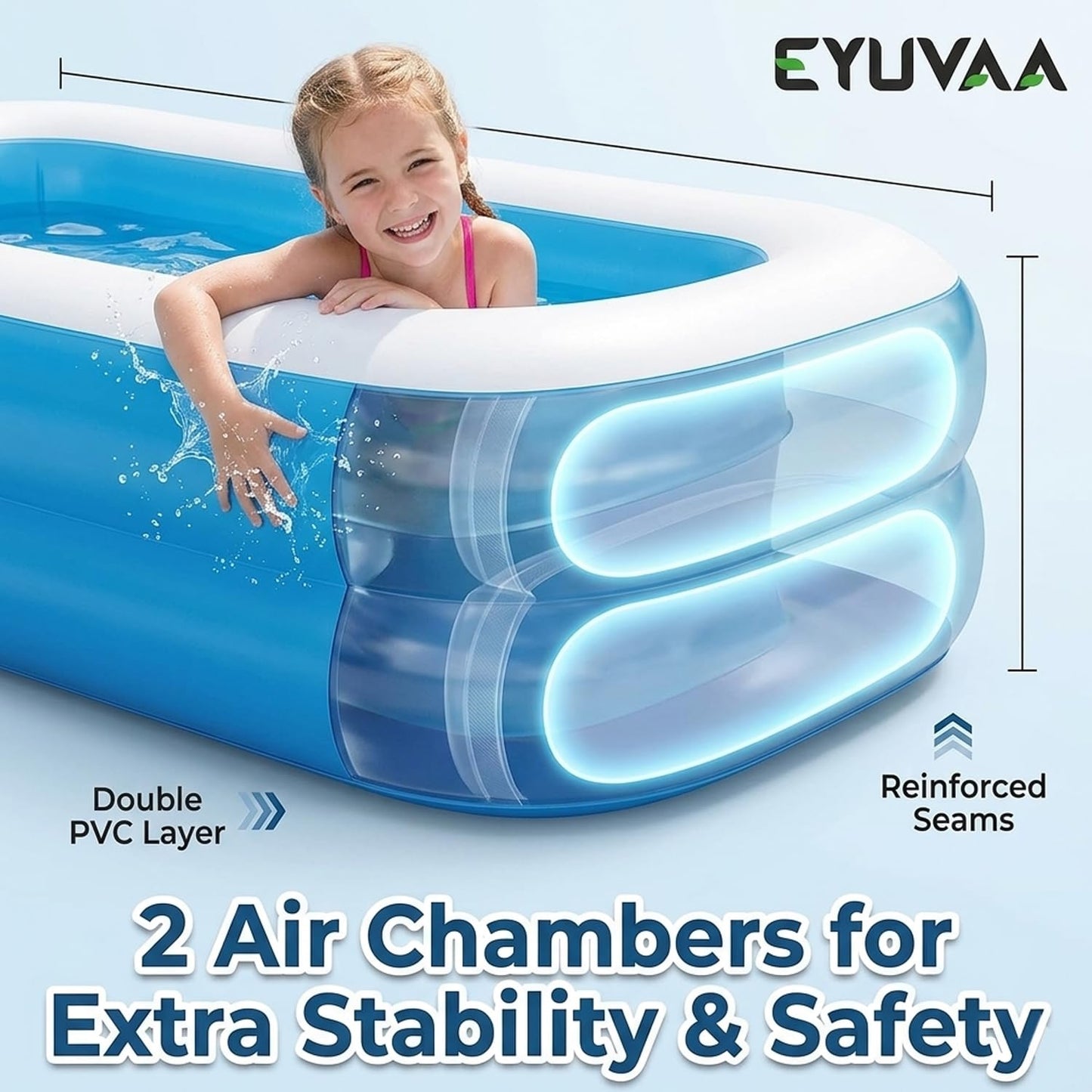 EYUVAA Rectangular Inflatable Pool for Kids & Toddlers 7 Feet Large Full-Sized Swimming Bathtub Backyard Water Play Summer Fun Durable Child-Safe PVC Quick Inflate & Portable Outdoor Pool