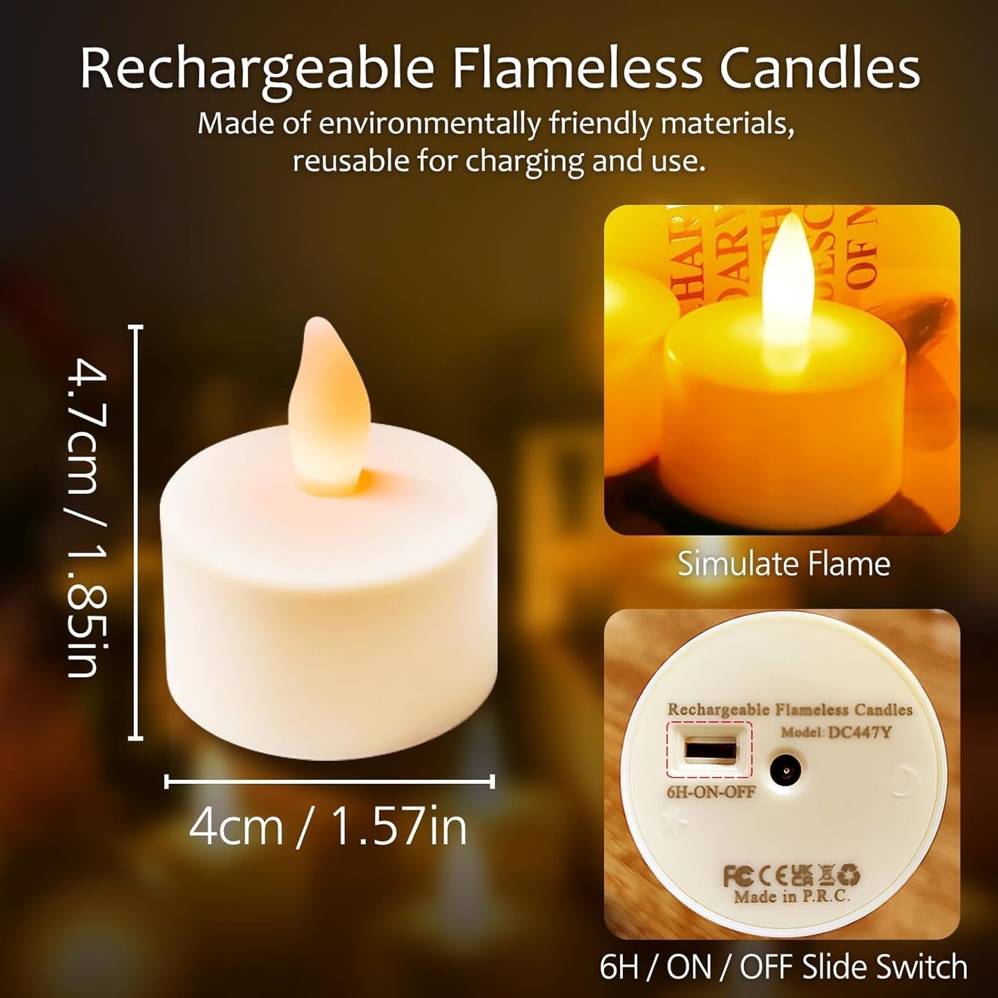 EYUVAA Flickering Effect Flameless Candles, Battery Operated Tealight Smokeless Decorative Candles for Home, Diwali and Wedding Decoration