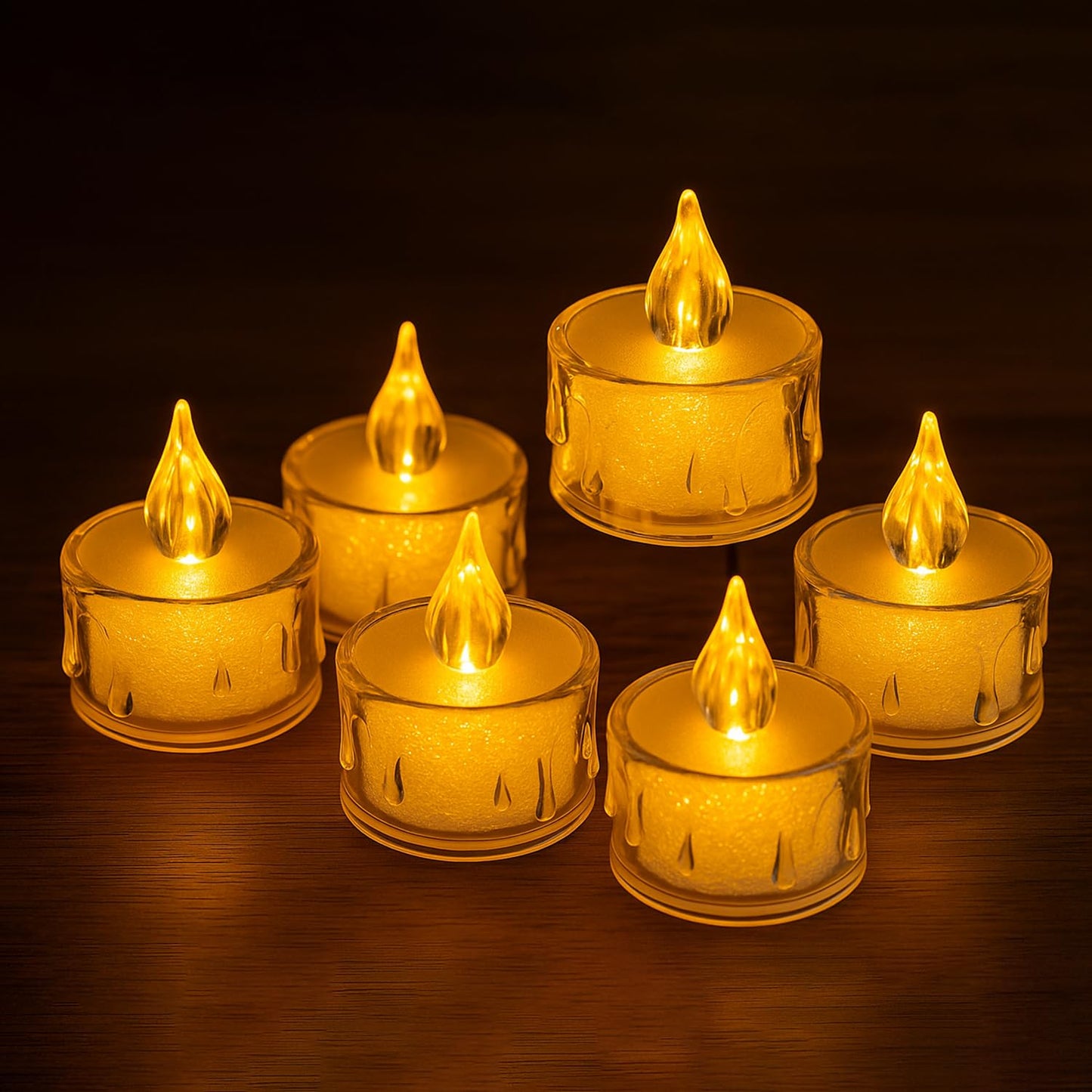 DECOVAA Crystal LED Tealight Candles, Flickering Battery-Operated Flameless Tea Lights Safe for Kids & Pets, Smokeless Decorative Candles for Home Décor, Diwali, Wedding & Home Decoration
