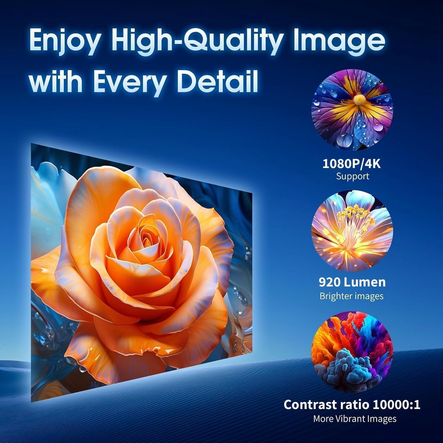 EYUVAA Lightbeam Smart Projector for Home Office with WiFi & Bluetooth, Support 1080P Resolution 3000 Lumen, Rotabable Design and Android 11 with Built-in Apps, 100 inches Max Display