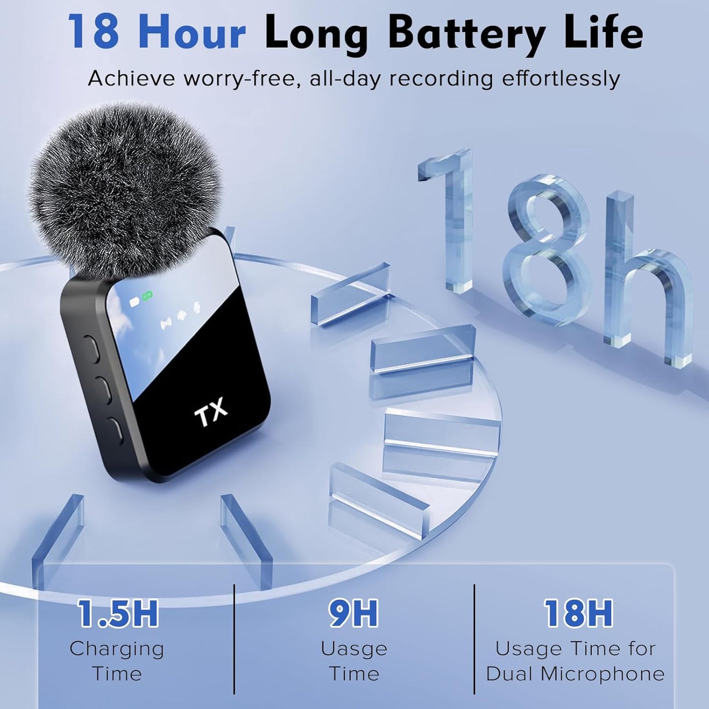 CHAMPKIA 3-in-1 Universal Wireless Microphone with 18H Battery Life for All Smartphones and Cameras | Dual Mic Set with Receiver & LED Display for Record Interview, Vlogs, YouTube, Instagram (F11)
