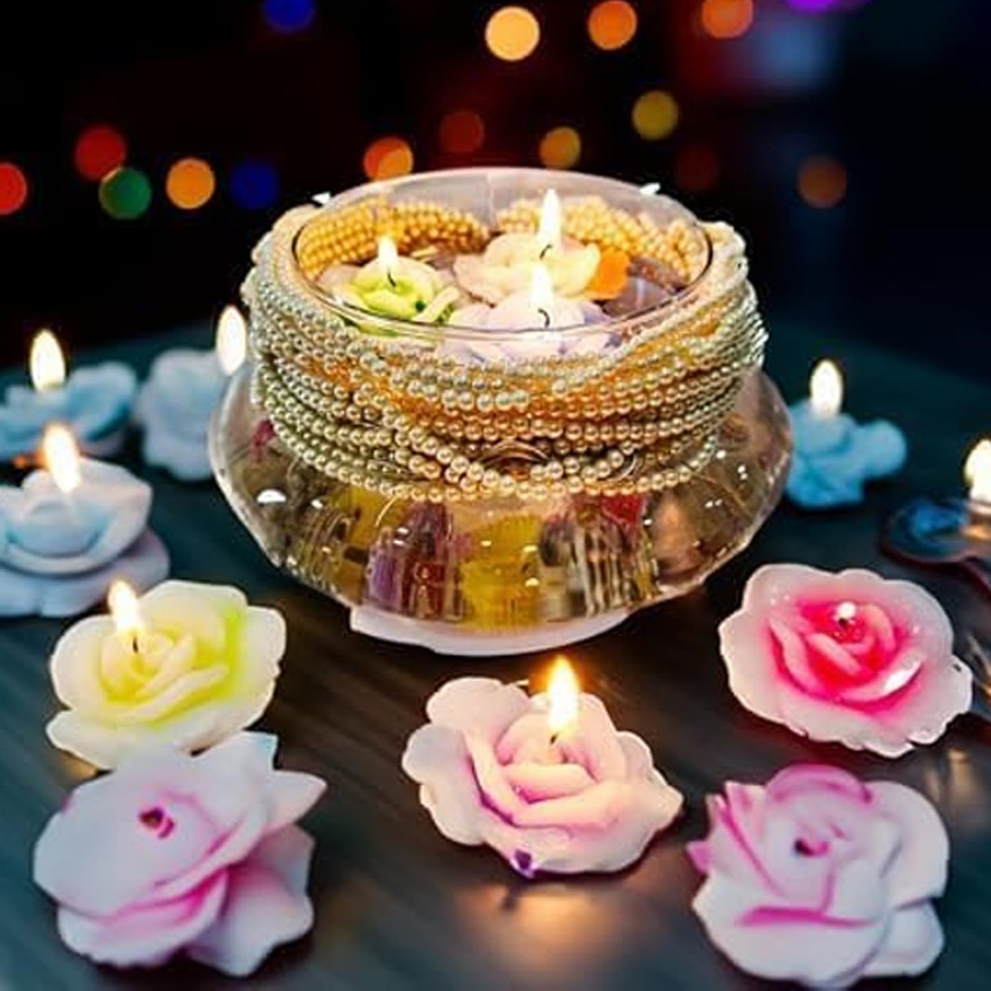 EYUVAA Paraffin Wax Flower Shape Floating Candles, Decorative Floating Wax Candles, Smokeless Rose Tealight Candles for Diwali, Home Decoration, Weddings and Festival