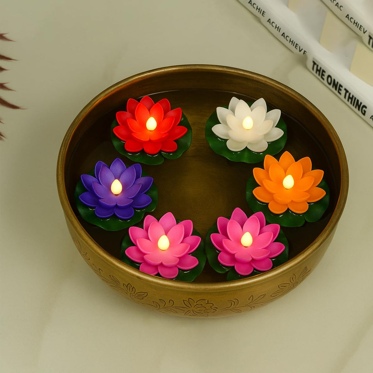 DECOVAA LED Lotus Floating Diya| Waterproof, Battery-Powered, Realistic Lotus Flower Floating Candle for Diwali Décor, Home, Wedding, Mandir, Indoor & Outdoor Decorations (Multicolor)