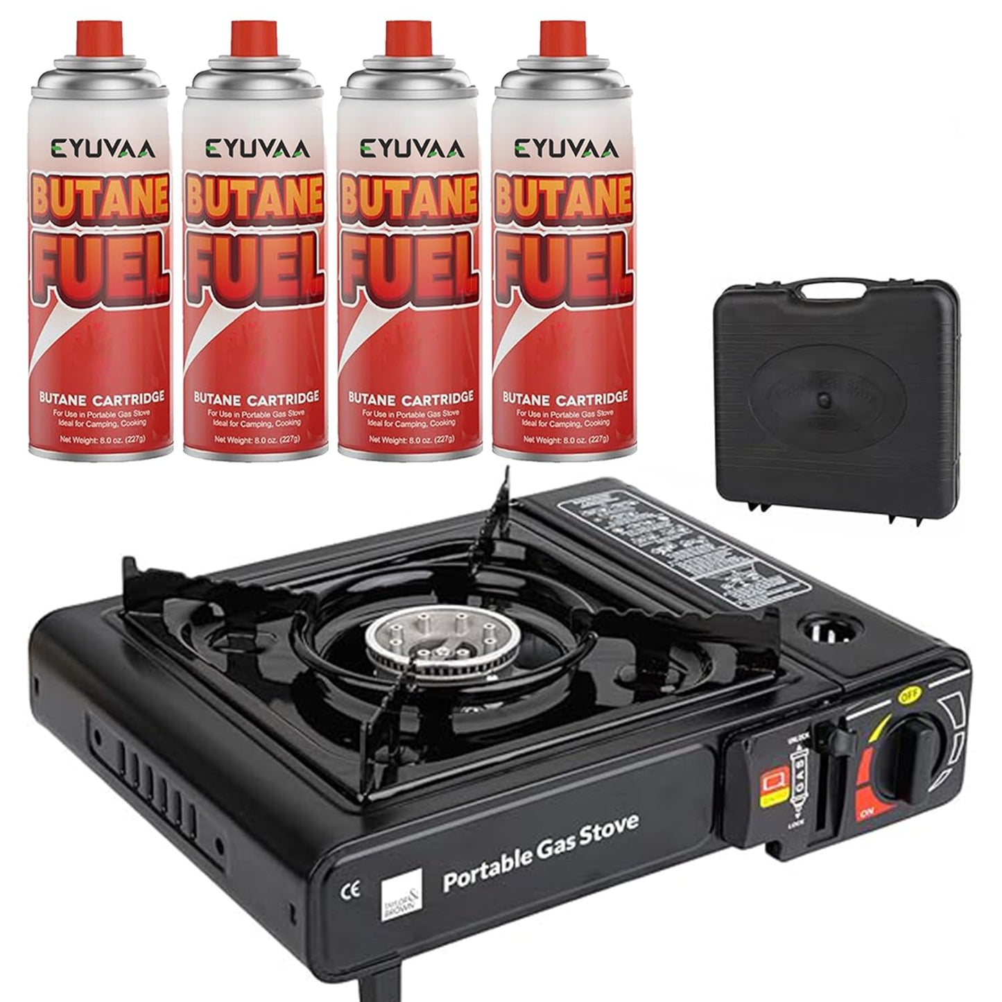 EYUVAA Portable Camping Stove with Butane Gas Cylinder, Lightweight Gas Burner with Carrying Case for Outdoor, Hiking, Trekking & Outdoor Travel