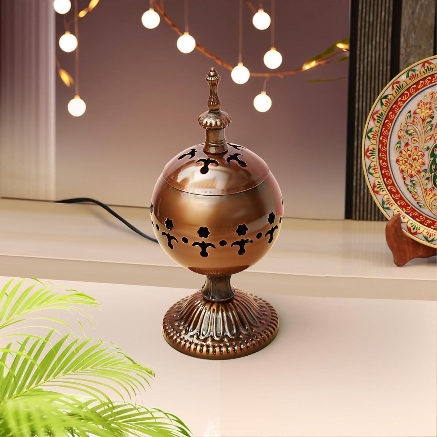 EYUVAA Brass Electrical Camphor Burner| Incense Burner| Kapoor Dani| Aroma Diffuser and Kapoor Burner with Night Lamp for Home, Office, Yoga, Meditation, Aromatherapy Décor