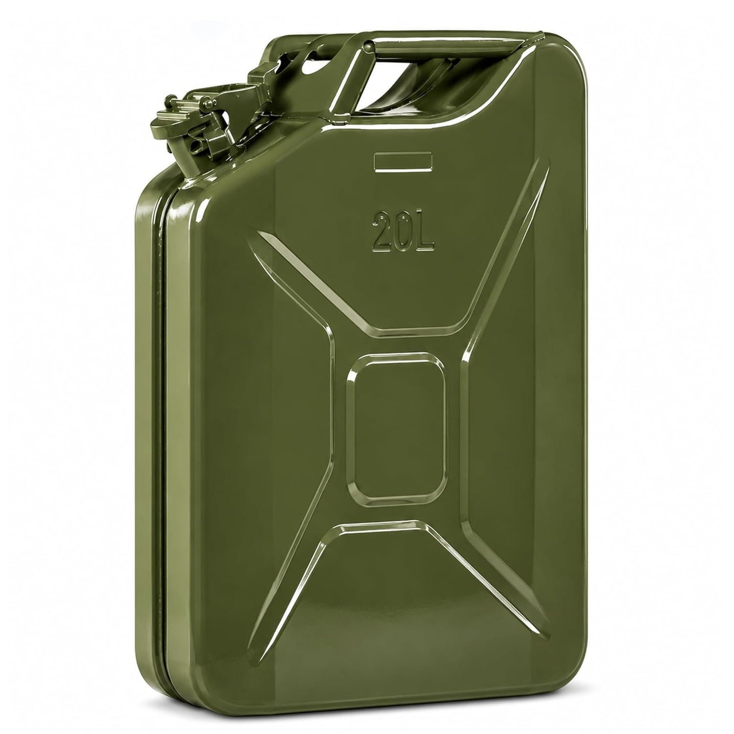 EYUVAA 20L Metal Jerry Can, Heavy Duty Metal Fuel Storage Container for Petrol, Diesel, Kerosene & Motor Oil, Leakproof Locking Cap, Military Style Rust Resistant Portable Fuel Can, Olive Green