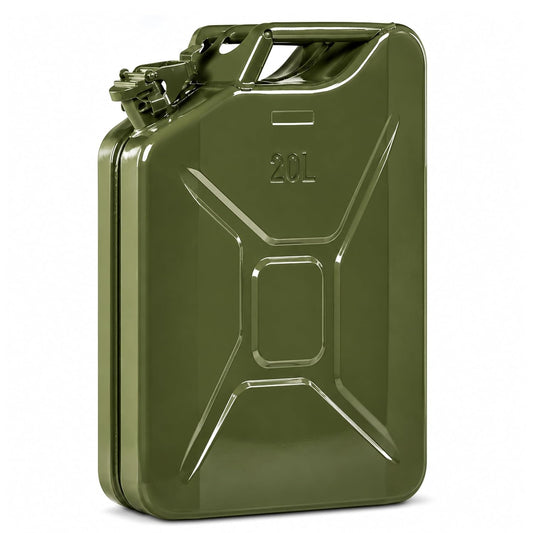 EYUVAA 20L Metal Jerry Can, Heavy Duty Metal Fuel Storage Container for Petrol, Diesel, Kerosene & Motor Oil, Leakproof Locking Cap, Military Style Rust Resistant Portable Fuel Can, Olive Green