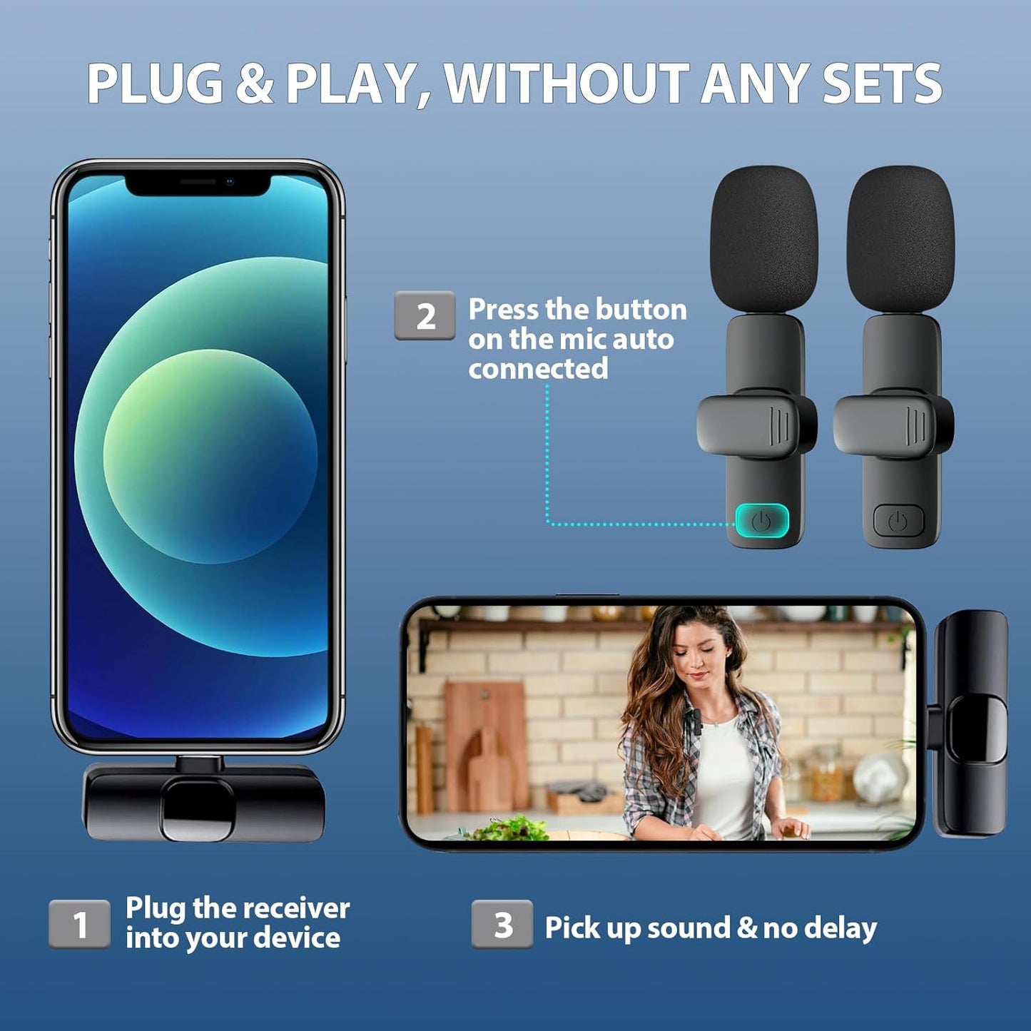 CHAMPKIA K9 Dual Wireless Lavalier Microphone for All Smartphones | Noise Cancellation Dual Mic Set with Receiver for Recording Interviews, Vlogs, YouTube, Reels