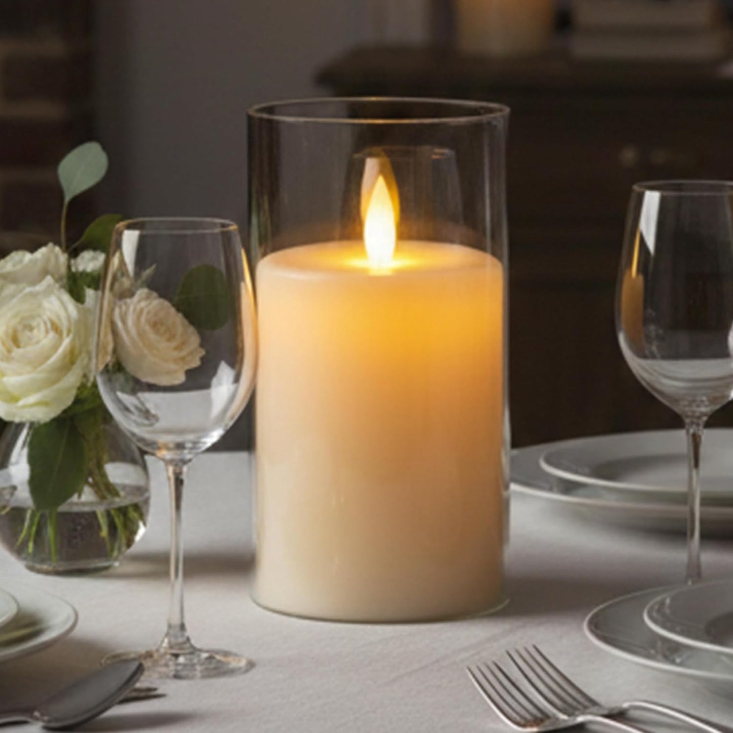 EYUVAA Flameless LED Pillar Candles, Battery Operated Acrylic Glass Candle, Realistic Flickering LED Flame Lights for Home Decor, Diwali, Wedding & Festivals (Transparent)