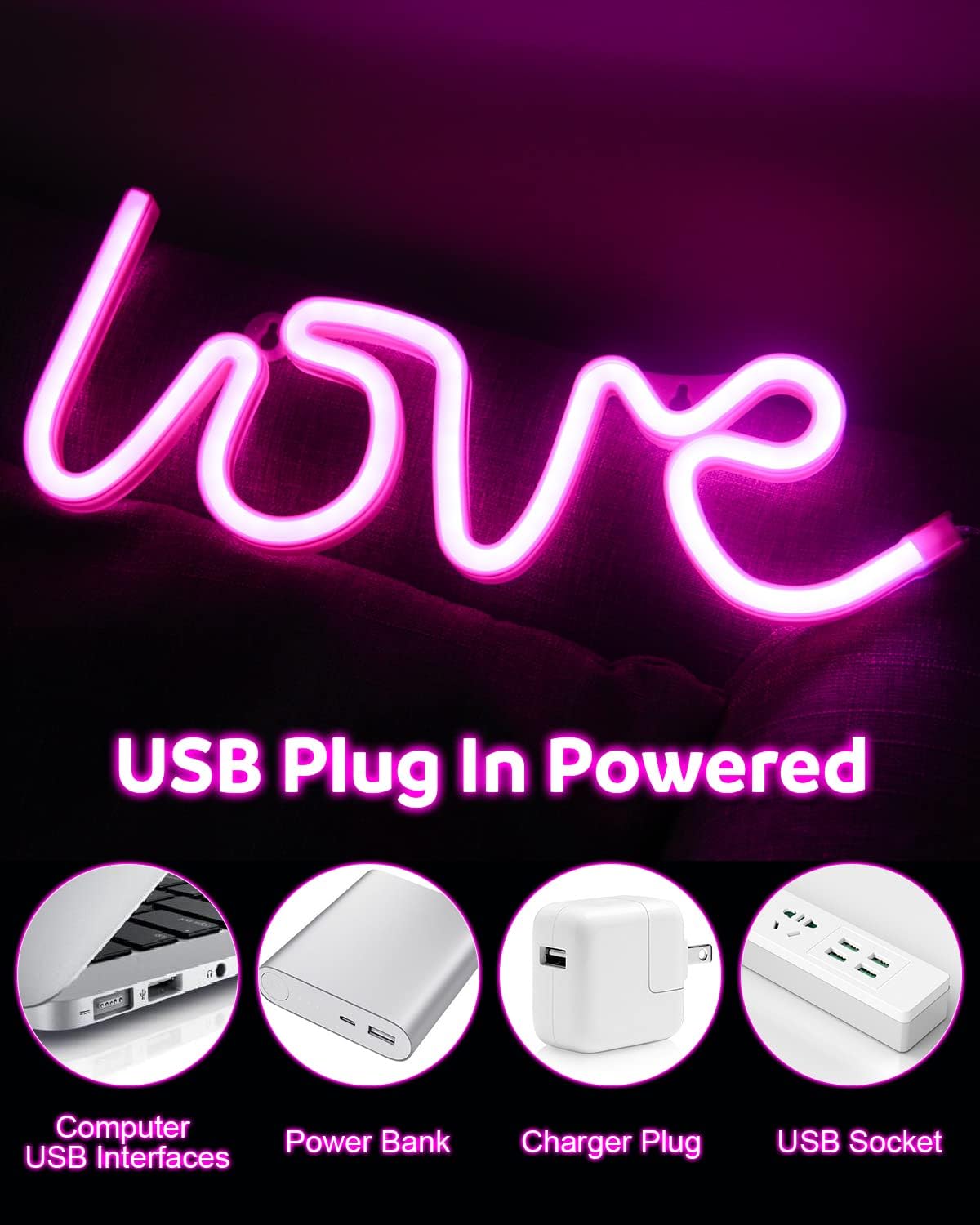 Love Neon Sign USB or Battery Neon Light for Wall,Love Sign Light For room Decoration, home decore