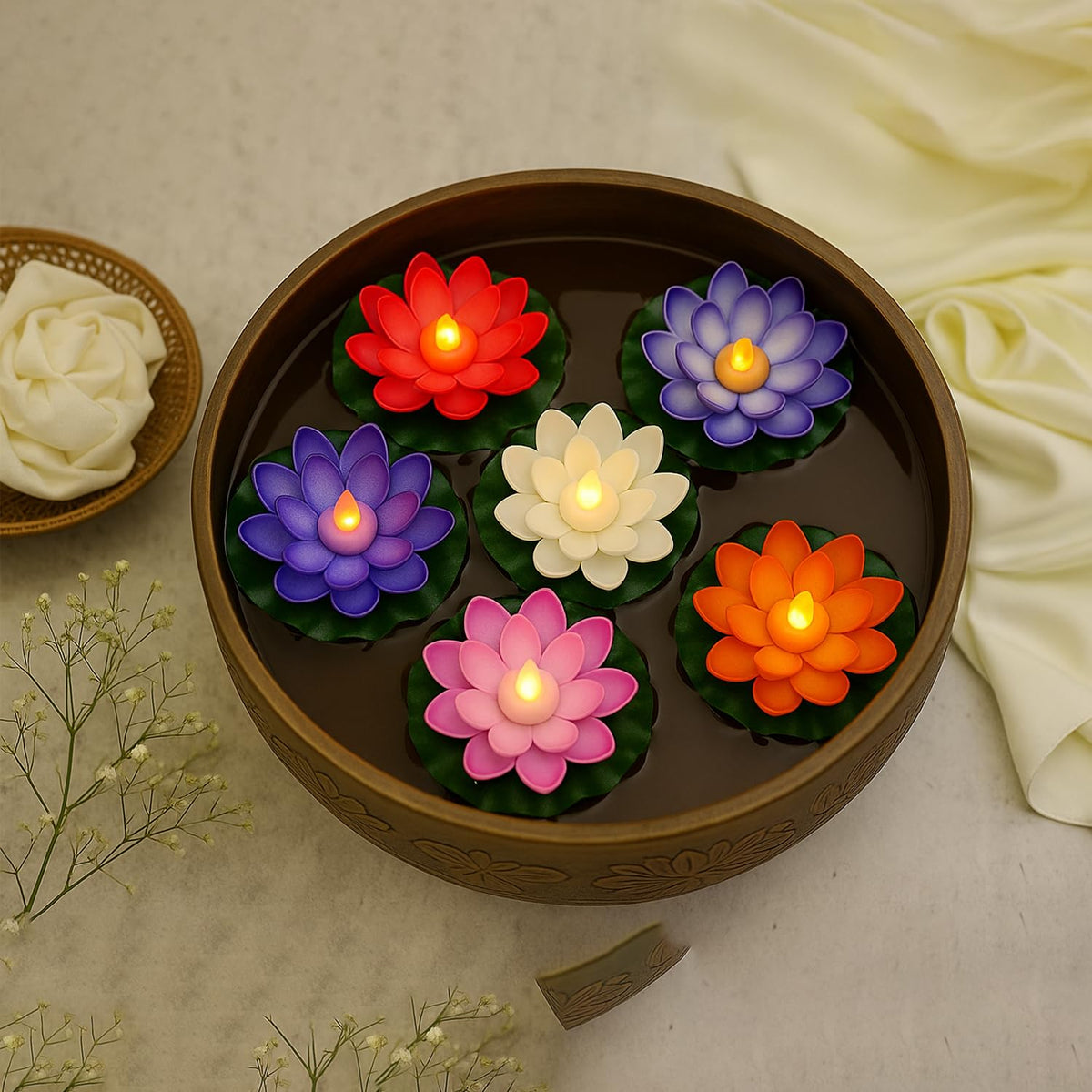 DECOVAA LED Lotus Floating Diya| Waterproof, Battery-Powered, Realistic Lotus Flower Floating Candle for Diwali Décor, Home, Wedding, Mandir, Indoor & Outdoor Decorations (Multicolor)