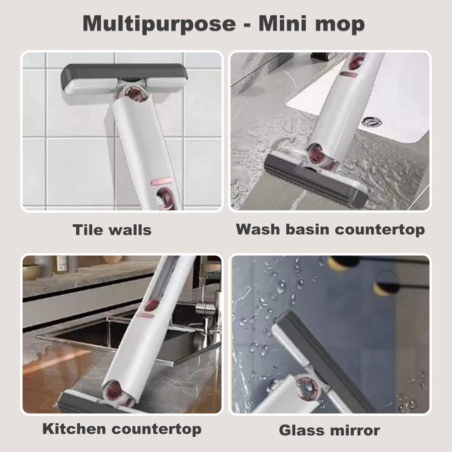 Portable Mini Mop Kitchen Cleaning Tools SELF-Squeeze Short MOP, Hand WASH-Free Absorbent with 1 Cotton Head, Sponge for Bathroom Kitchens Table