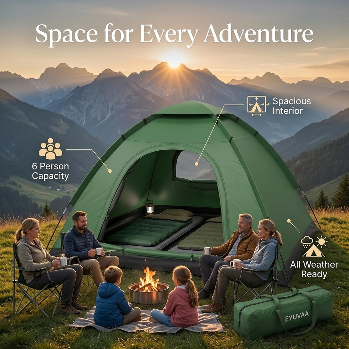 EYUVAA Camping Tent | Waterproof Portable Outdoor Tent | Easy Setup Lightweight Dome Tent with Carry Bag (Random Colour) (6 Person Tent)