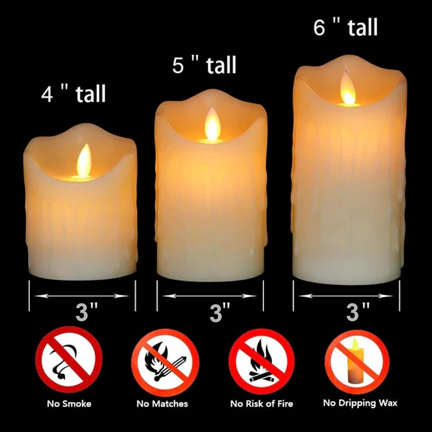 EYUVAA LED Pillar Candle Set of 3| Melted Real Wax Look Flameless Candles with Flickering Flame| 3" Dia X 4",5",6" Height Battery Operated Smokeless Decorative Candles for Home, Wedding & Diwali