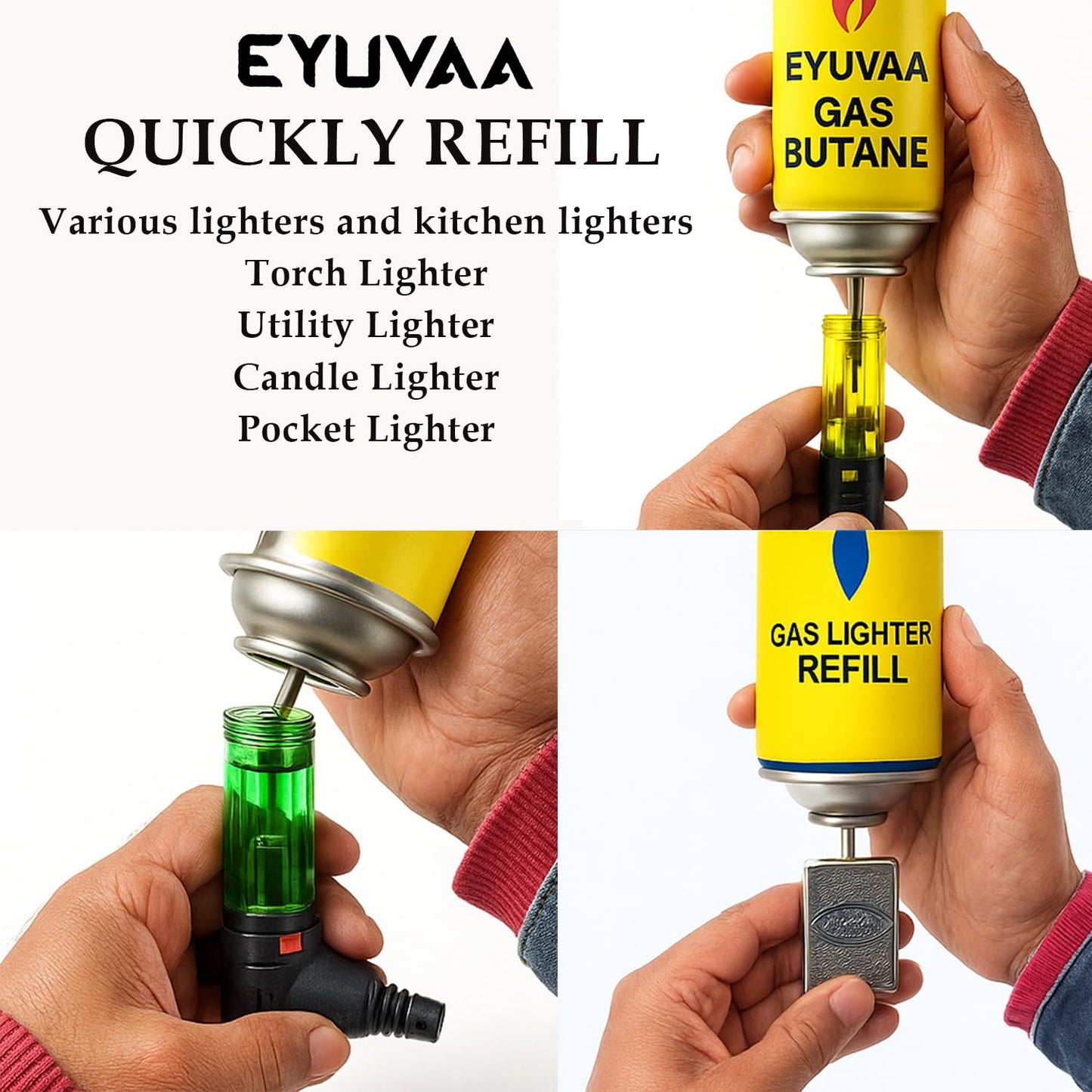 EYUVAA Aluminium Gas Lighter Refill Can| Long Nozzle Butane Fuel for Lighters, Torches, Outdoor, Candle & Other Gas Lighters Equipment