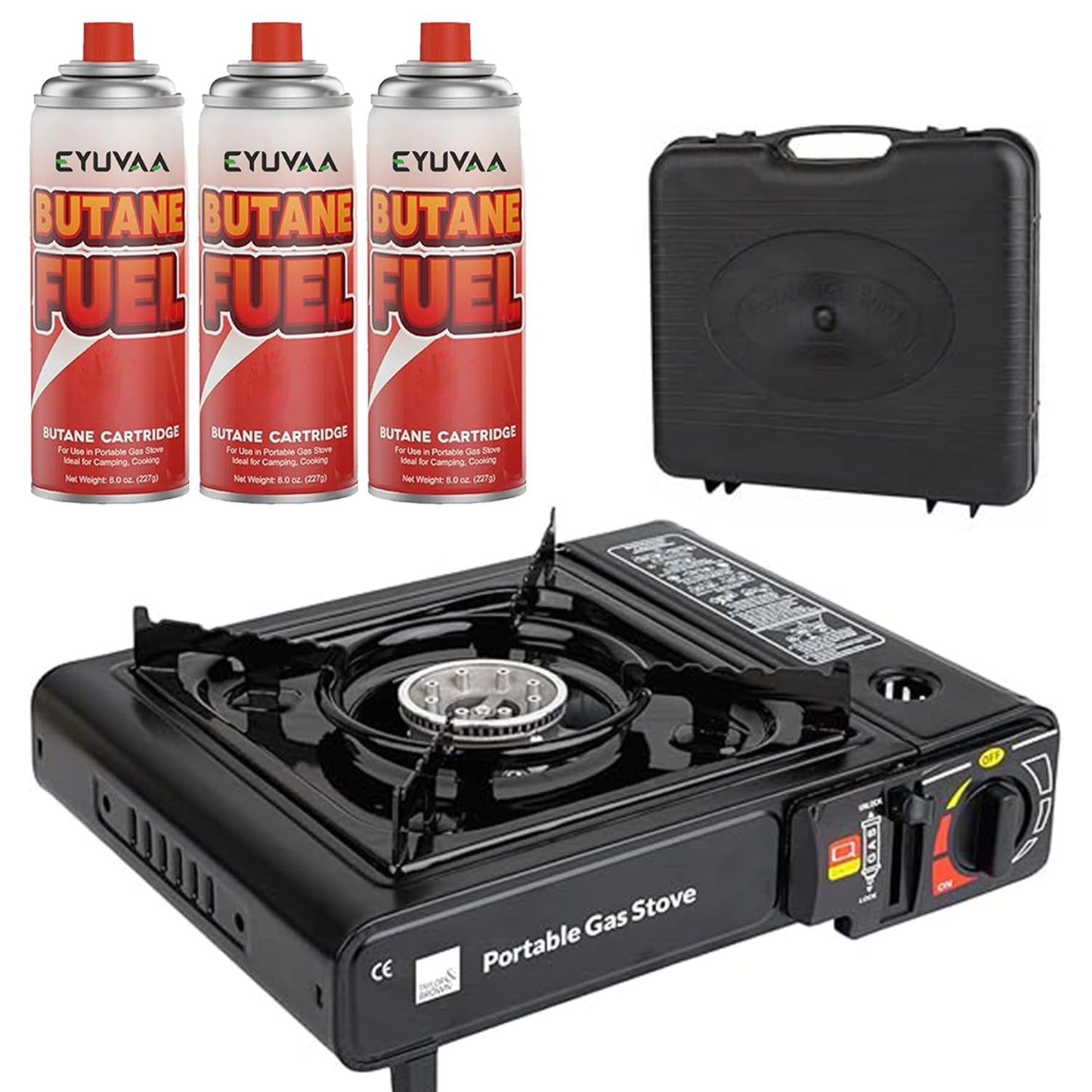 EYUVAA Portable Camping Stove with Butane Gas Cylinder, Lightweight Gas Burner with Carrying Case for Outdoor, Hiking, Trekking & Outdoor Travel