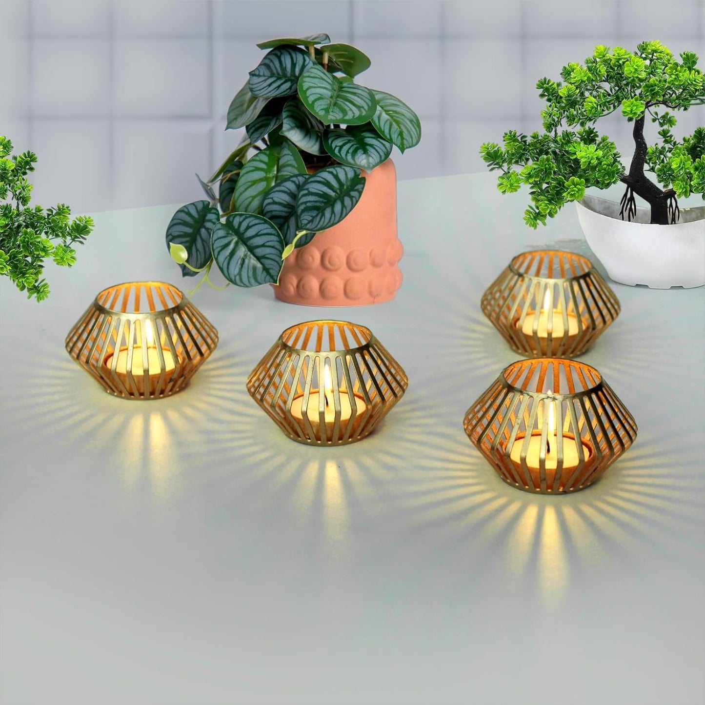 EYUVAA  Metal Tealight Candle Holder, Elegant and Durable Decorative Stand for Pillar and Votive Candles, Diwali Decoration Tea Light Holder for Home Decor & Gifting Iteam