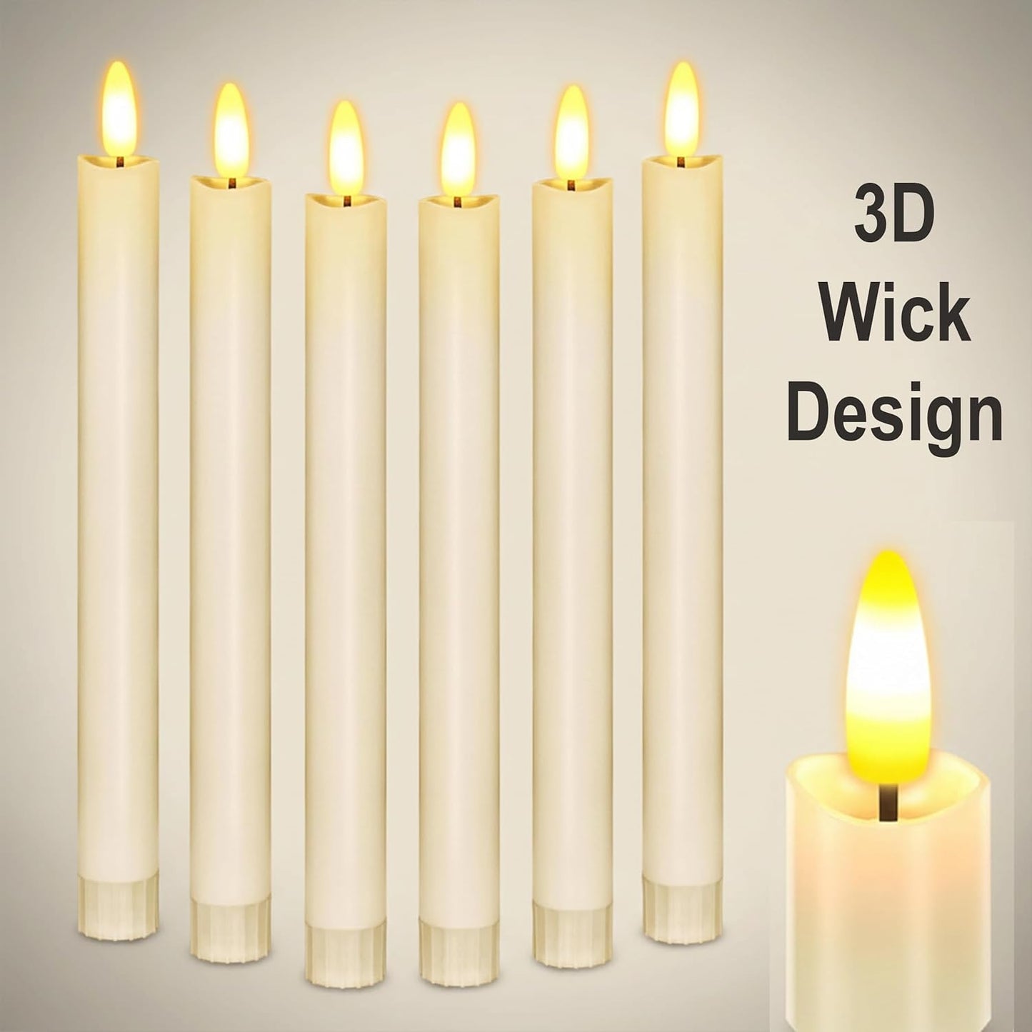 EYUVAA Flameless LED Taper Candle with Realistic 3D Moving Flame| 9 Inch Battery Powered Dripless Candle for Home Décor, Wedding & Festival Use