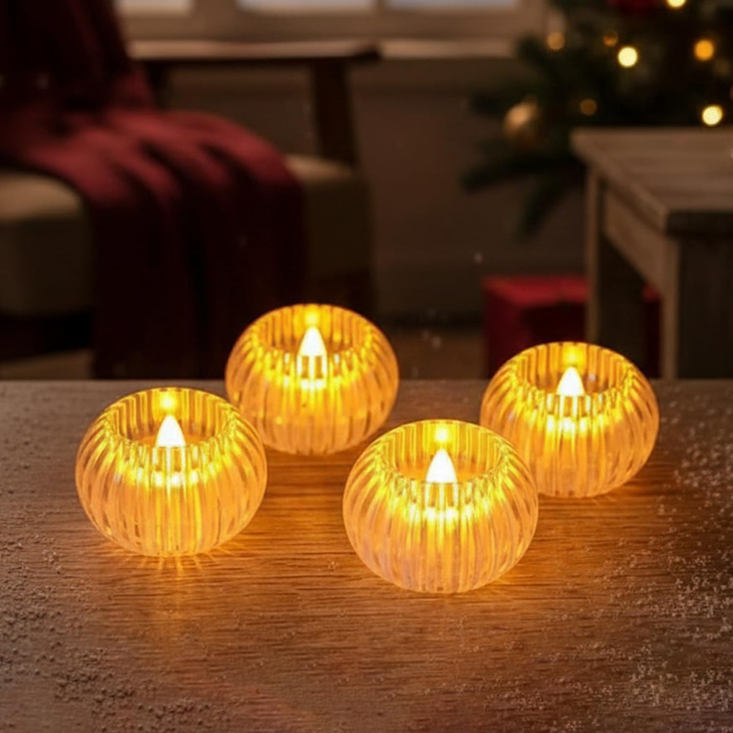 EYUVAA Flameless LED Tea Light Candle with Ribbed Crystal Acrylic Design, Battery Operated Smokeless Flickering Tealight for Home Décor, Diwali, Wedding & Home Decoration