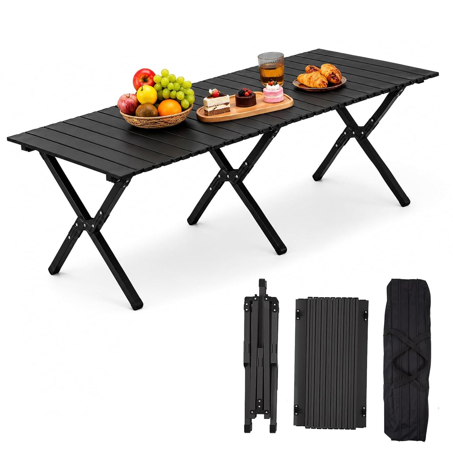 EYUVAA Folding Camping Table, Portable Aluminum Roll Up Picnic Table with Carry Bag, Lightweight Foldable Outdoor Dining Table for Camping,Beach, Garden, Hiking, Travel & Picnic