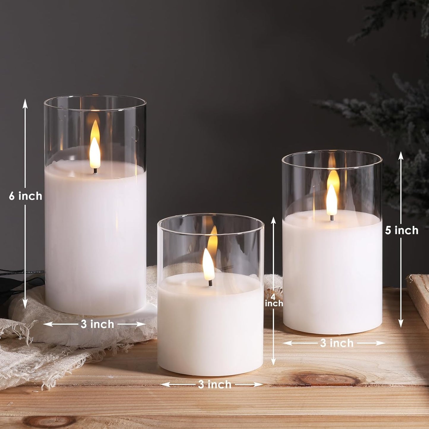 EYUVAA Set of 3 LED Pillar Candles with Acrylic Glass Holders, Realistic Flickering Flame, Battery Operated Decorative Candle for Home, Wedding, Diwali Décor (Acrylic Transparent Glass Candle)
