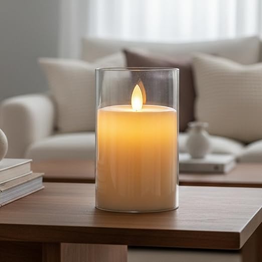 EYUVAA Flameless LED Pillar Candles, Battery Operated Acrylic Glass Candle, Realistic Flickering LED Flame Lights for Home Decor, Diwali, Wedding & Festivals (Transparent)