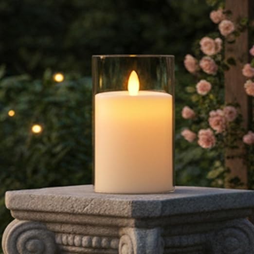 EYUVAA Flameless LED Pillar Candles, Battery Operated Acrylic Glass Candle, Realistic Flickering LED Flame Lights for Home Decor, Diwali, Wedding & Festivals (Transparent)