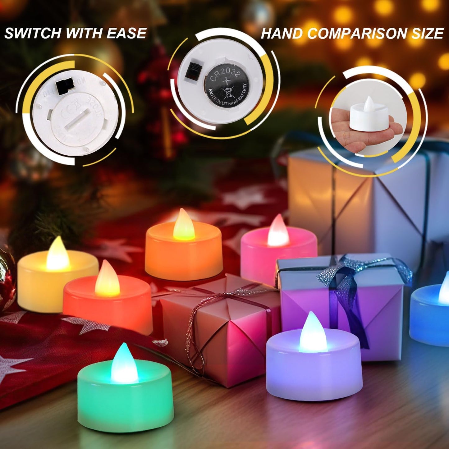 EYUVAA Flickering Effect Flameless Candles, Battery Operated Tealight Smokeless Decorative Candles for Home, Diwali and Wedding Decoration