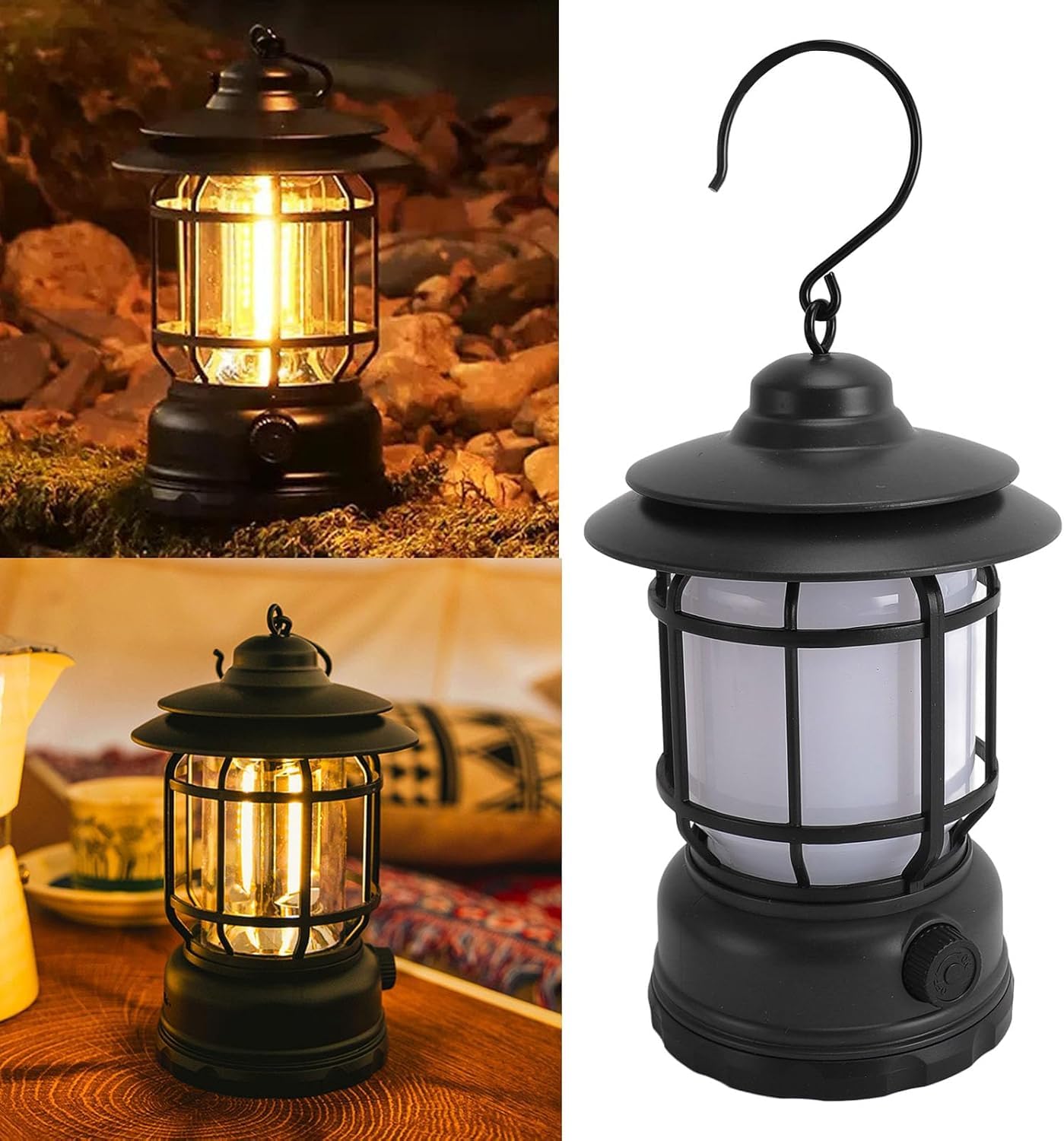 EYUVAA LED Rechargeable Camping Lantern| USB Powered Vintage LED Camping Light, Waterproof and Dimmable Lamp for Outdoor, Hiking, Tent, Home and Emergency Use
