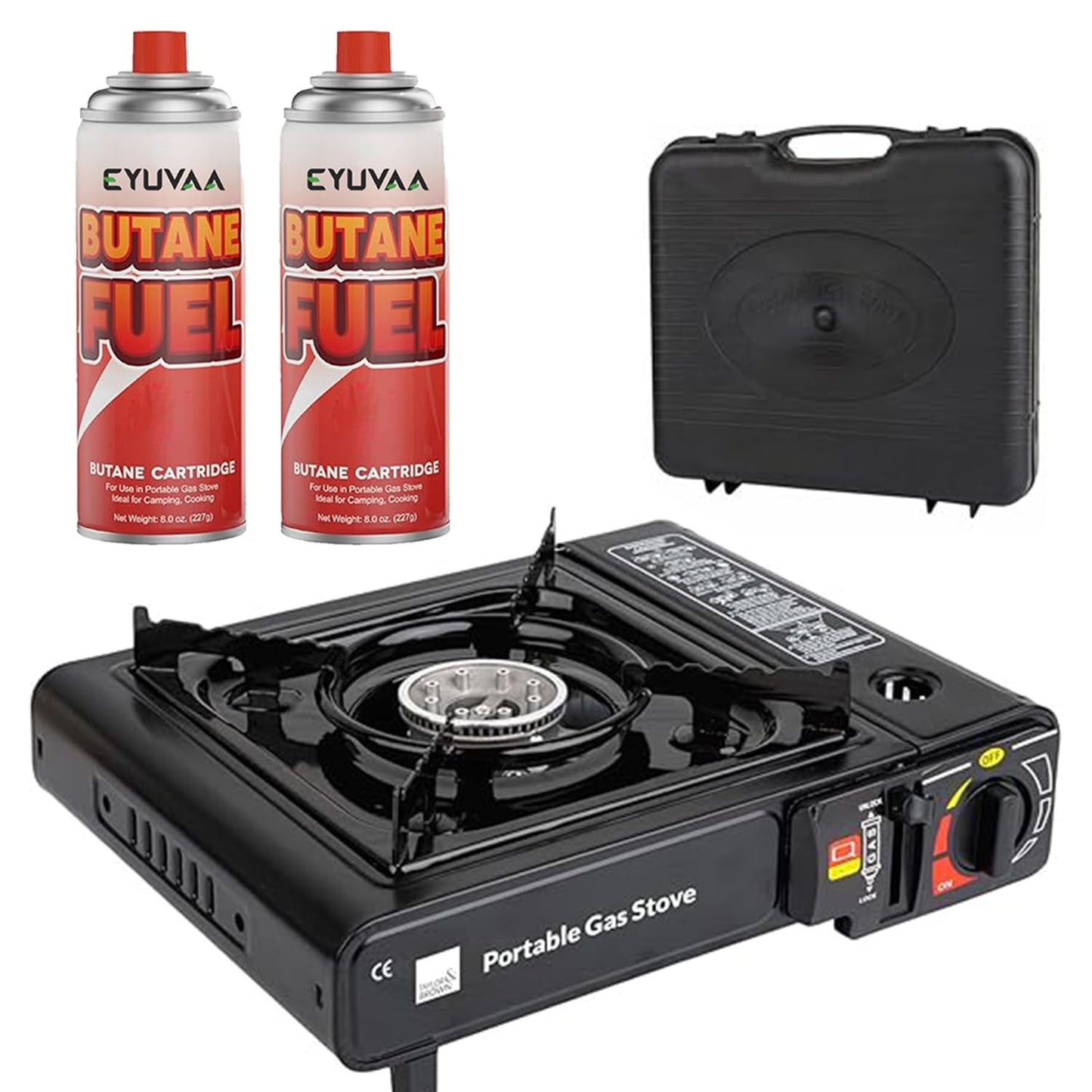 EYUVAA Portable Camping Stove with Butane Gas Cylinder, Lightweight Gas Burner with Carrying Case for Outdoor, Hiking, Trekking & Outdoor Travel
