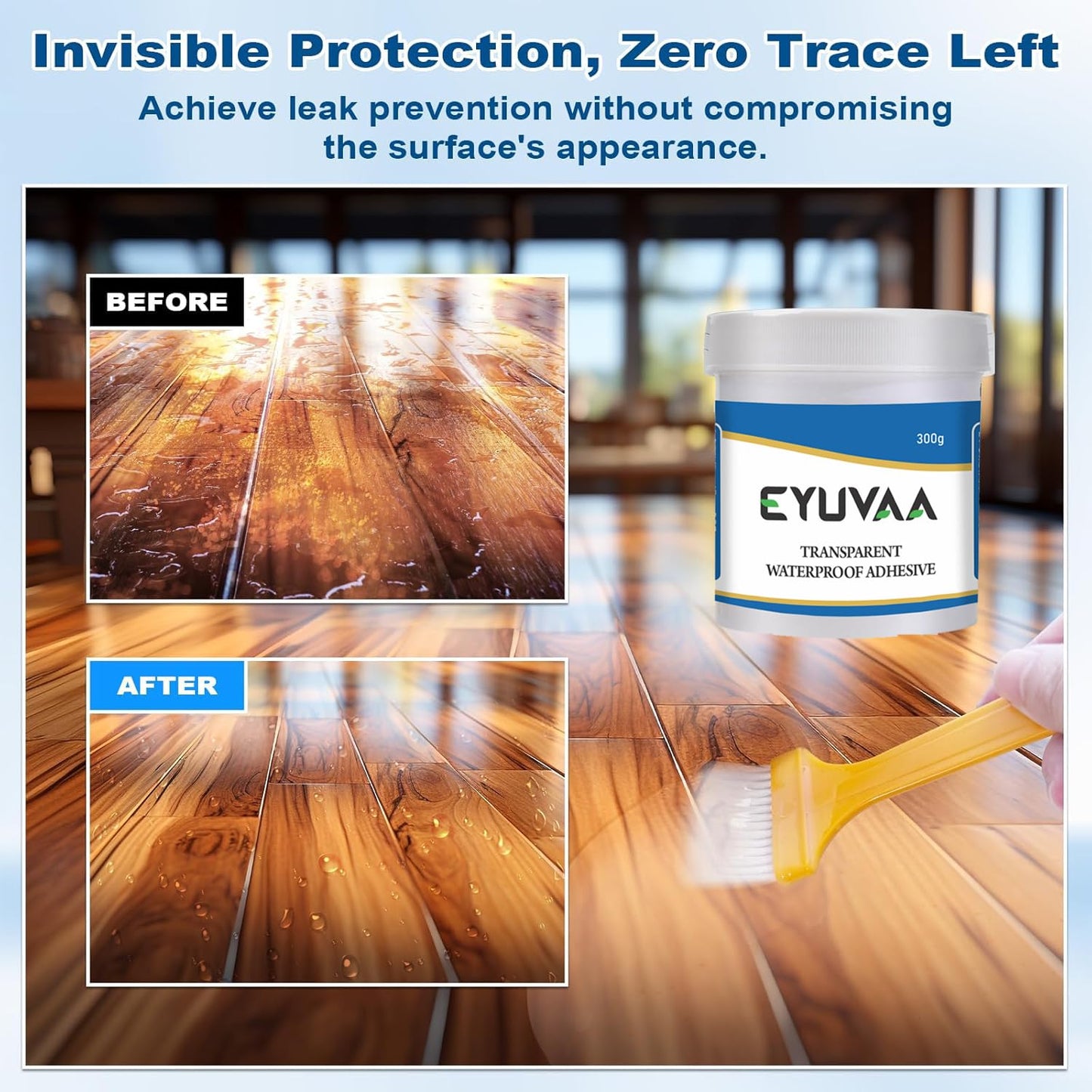 EYUVAA Waterproof Crack Seal Agent with Brush, Transparent Waterproof Glue for Leakage, Invisible Roof Waterproofing Leak Repair Adhesive Solution for Walls, Tiles, Pipes & Gaps