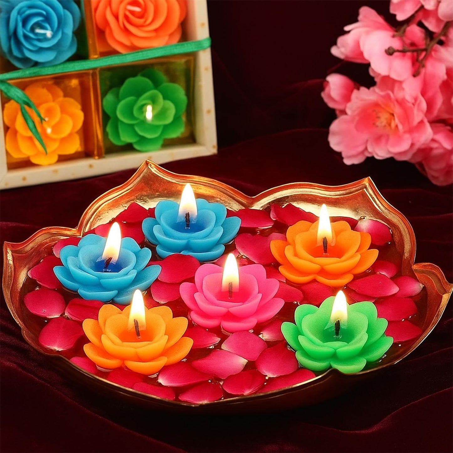 EYUVAA Paraffin Wax Flower Shape Floating Candles, Decorative Floating Wax Candles, Smokeless Rose Tealight Candles for Diwali, Home Decoration, Weddings and Festival