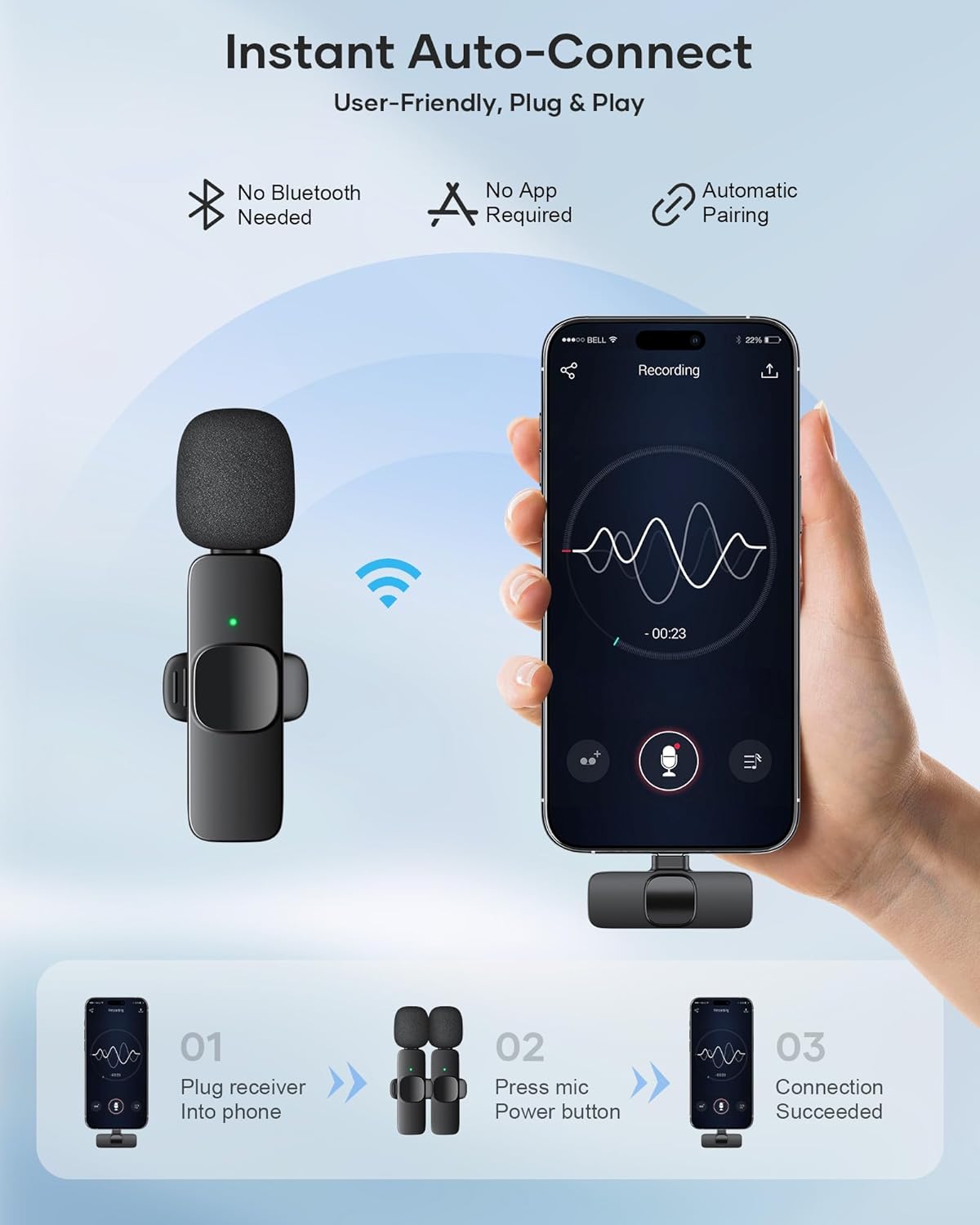 CHAMPKIA K9 Dual Wireless Lavalier Microphone for All Smartphones | Noise Cancellation Dual Mic Set with Receiver for Recording Interviews, Vlogs, YouTube, Reels