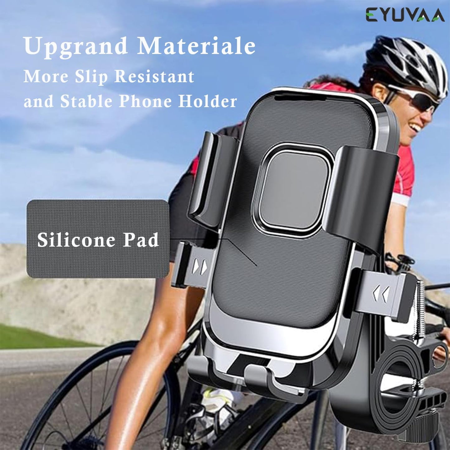 EYUVAA Universal Mobile Holder for Bikes with One Click Locking Phone Holder 360° Rotation Phone Mount Anti-Slip and Adjustable Angle for Motorcycles, Bicycles, E-Bikes, Scooters