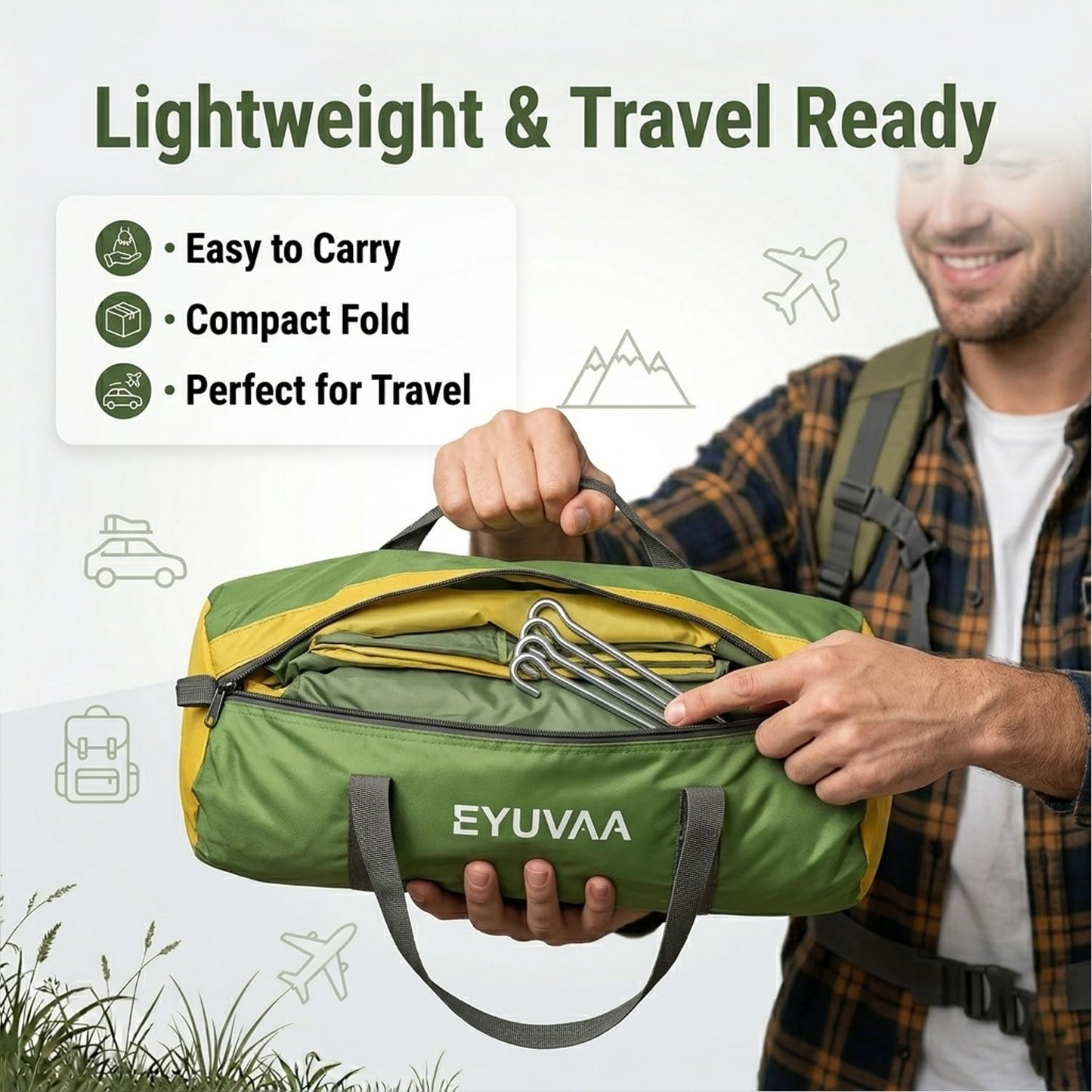 EYUVAA  Waterproof 2 Person Camping Tent | Lightweight Portable Outdoor Dome Tent with Carry Bag | Easy Setup Windproof Tent for Hiking, Trekking, Picnic & Travel (Random Colour)