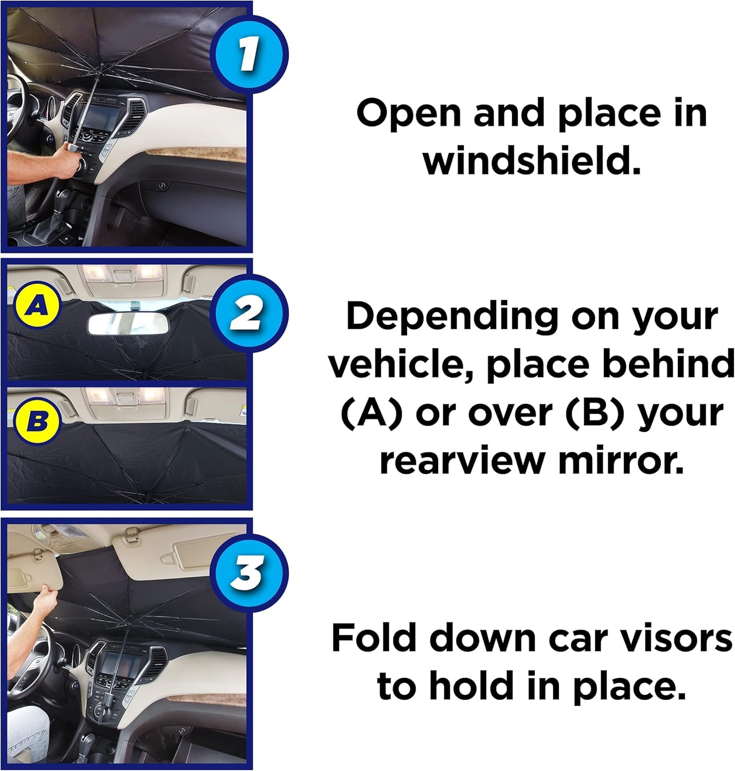 EYUVAA Polyester Car Windshield Sun Shade Umbrella Protector For Front Window, Foldable Sun UV & Heat Protector Suitable For Windshields Of All Suvs, Sedan & Hatchback