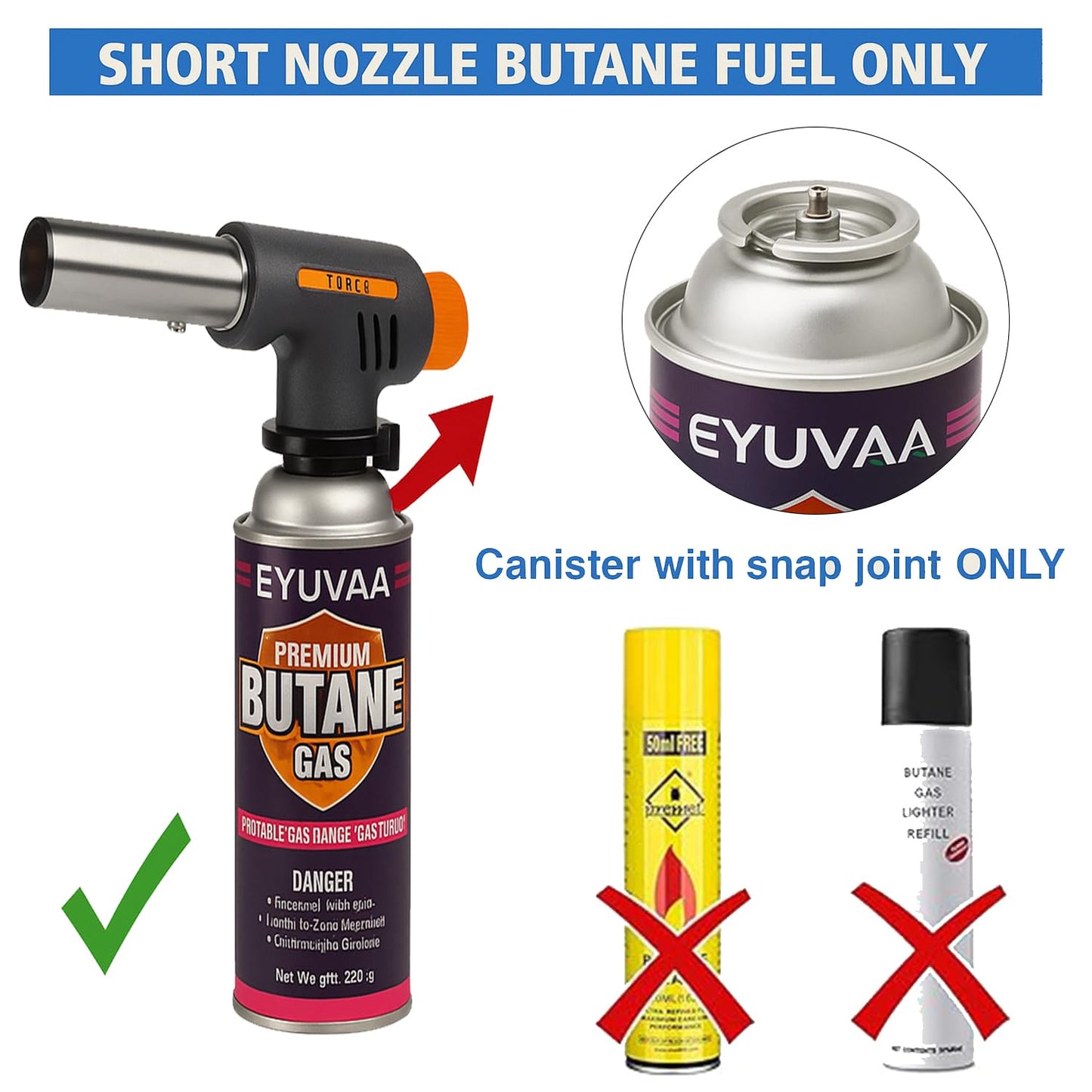 EYUVAA Auto Blow Torch with Butane Gas Canister| Adjustable High Flame, Windproof Auto Ignition Culinary Torch for Cooking, BBQ, Camping & Outdoor Use