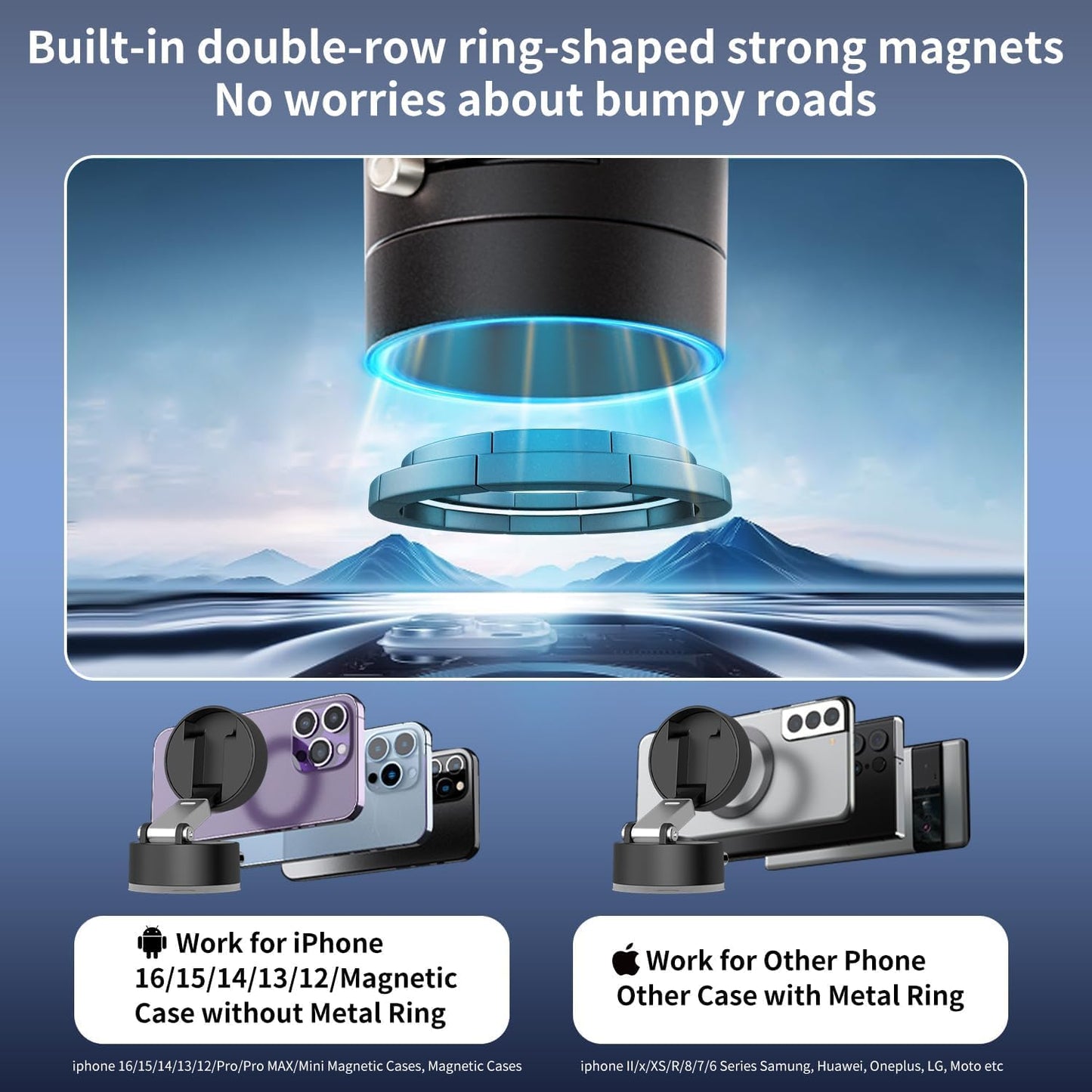 EYUVAA Vacuum Suction Magnetic Phone Holder for Car, Foldable Mobile Holder with Secure Grip Compatible with Mag Safe Car Mount, Windshield, Dashboard, Office Desk, Mirror