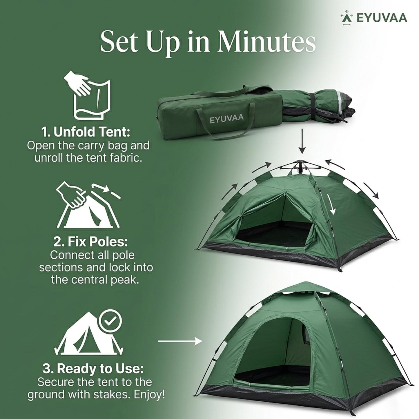 EYUVAA Camping Tent | Waterproof Portable Outdoor Tent | Easy Setup Lightweight Dome Tent with Carry Bag (Random Colour) (6 Person Tent)