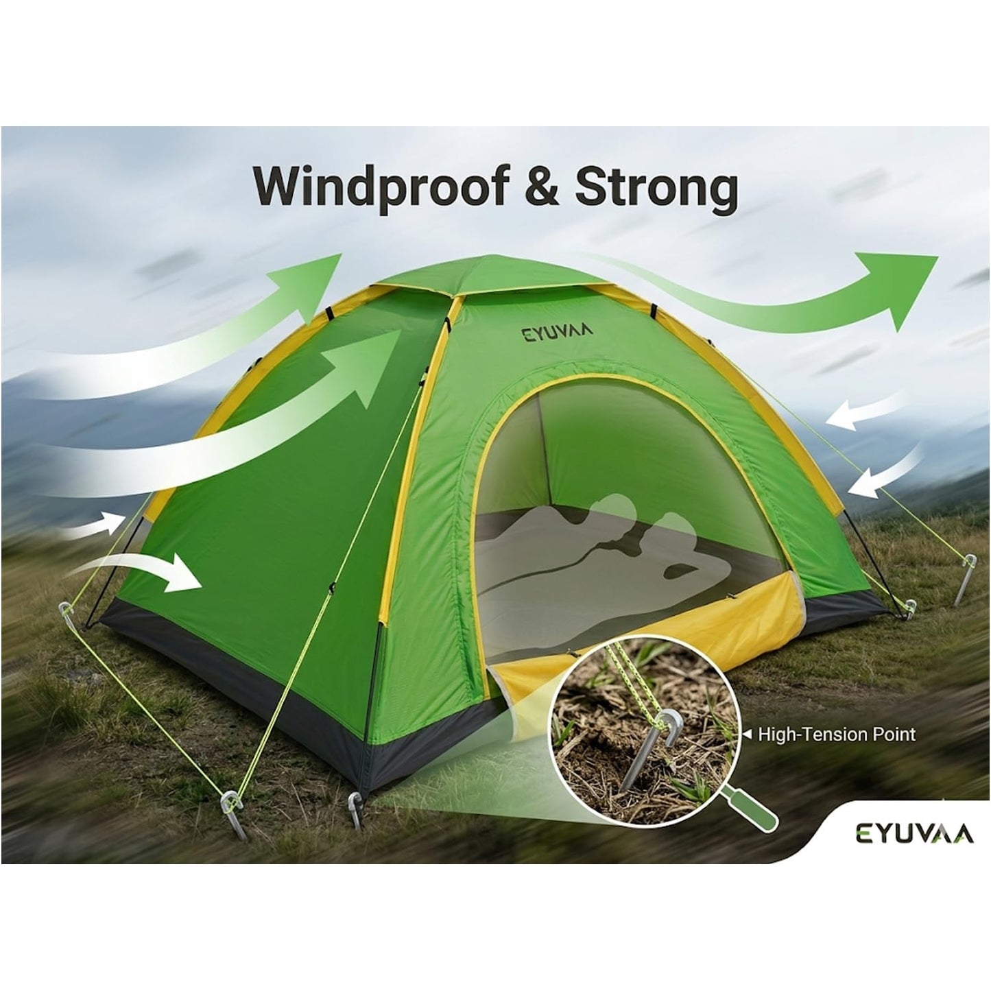 EYUVAA  Waterproof 2 Person Camping Tent | Lightweight Portable Outdoor Dome Tent with Carry Bag | Easy Setup Windproof Tent for Hiking, Trekking, Picnic & Travel (Random Colour)